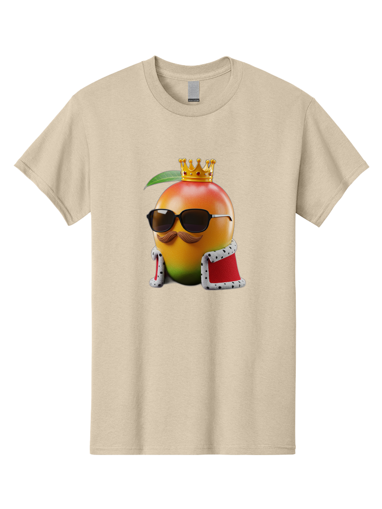 Mango-King Men'S Graphic Tee, 100% Cotton, Comfortable Casual Summer Wear, Machine Washable, Cartoon Mango Character, Mango With Sunglasses, Crown On Mango, Royal Treatment, Funny Fruit, Mango Illustration, Whimsical Design, Playful Art, Bac151