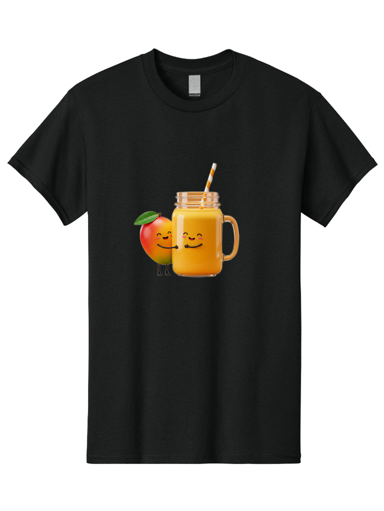 Mango-Smoothie-1 Men'S Graphic Tee, 100% Cotton, Comfortable Casual Summer Wear, Machine Washable, Mango Smoothie, Cartoon Characters, Healthy Drink, Orange Juice, Happy Fruit, Refreshing Beverage, Smiling Face, Straw In Glass Bac153