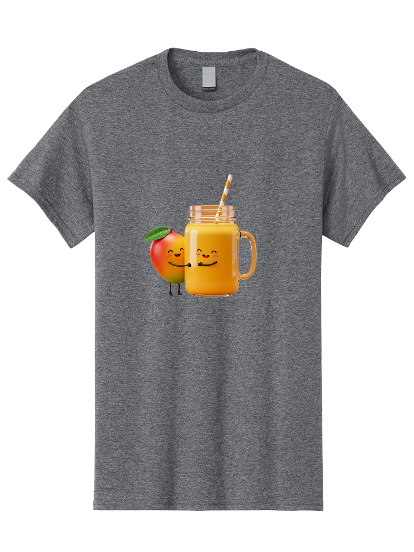 Mango-Smoothie-1 Men'S Graphic Tee, 100% Cotton, Comfortable Casual Summer Wear, Machine Washable, Mango Smoothie, Cartoon Characters, Healthy Drink, Orange Juice, Happy Fruit, Refreshing Beverage, Smiling Face, Straw In Glass Bac153