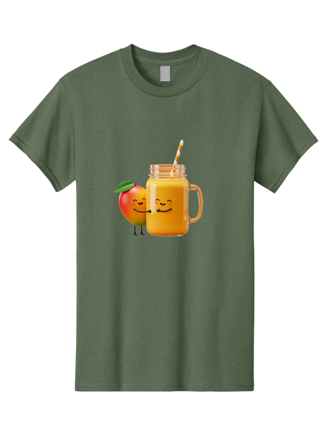 Mango-Smoothie-1 Men'S Graphic Tee, 100% Cotton, Comfortable Casual Summer Wear, Machine Washable, Mango Smoothie, Cartoon Characters, Healthy Drink, Orange Juice, Happy Fruit, Refreshing Beverage, Smiling Face, Straw In Glass Bac153