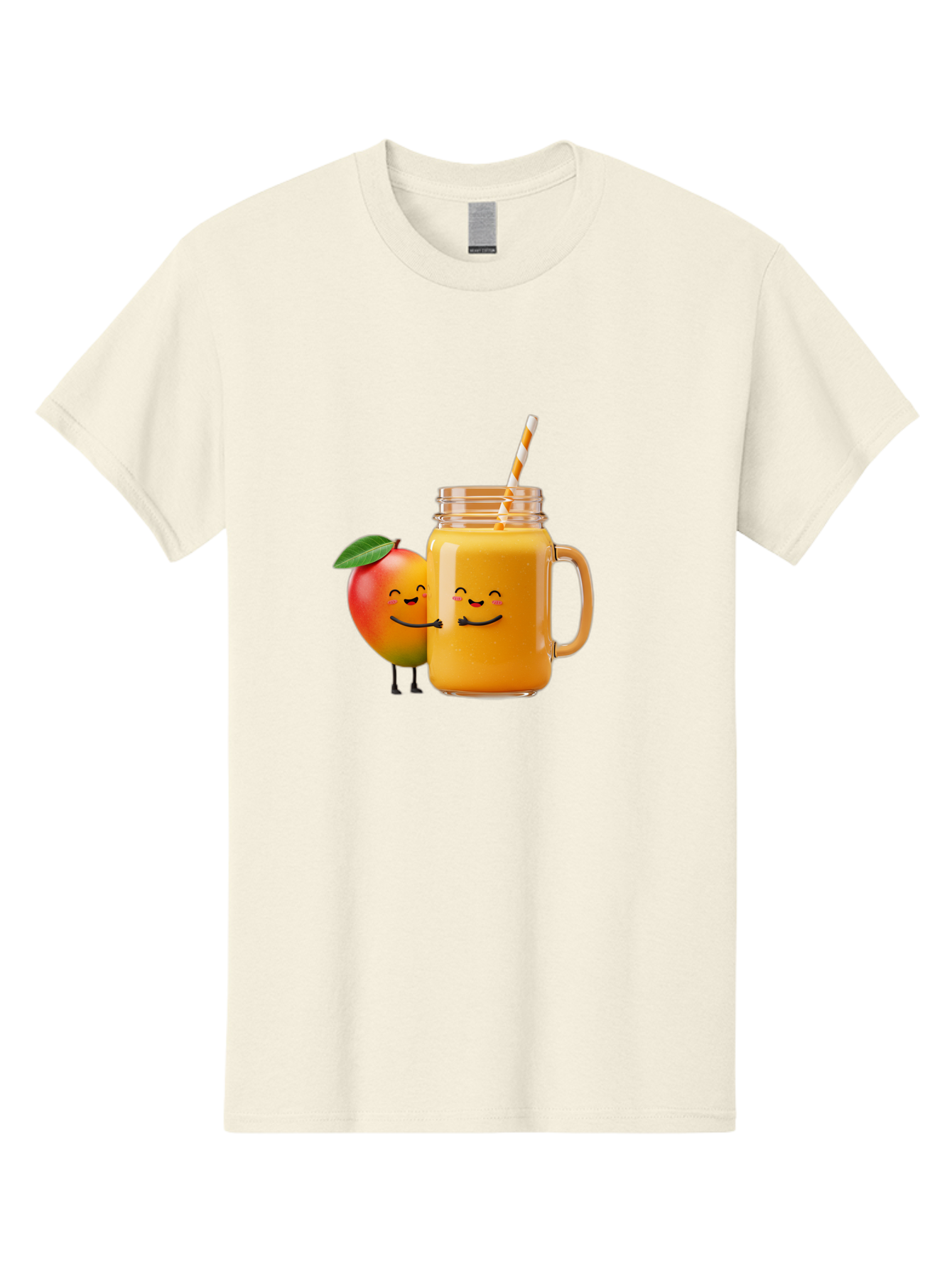 Mango-Smoothie-1 Men'S Graphic Tee, 100% Cotton, Comfortable Casual Summer Wear, Machine Washable, Mango Smoothie, Cartoon Characters, Healthy Drink, Orange Juice, Happy Fruit, Refreshing Beverage, Smiling Face, Straw In Glass Bac153