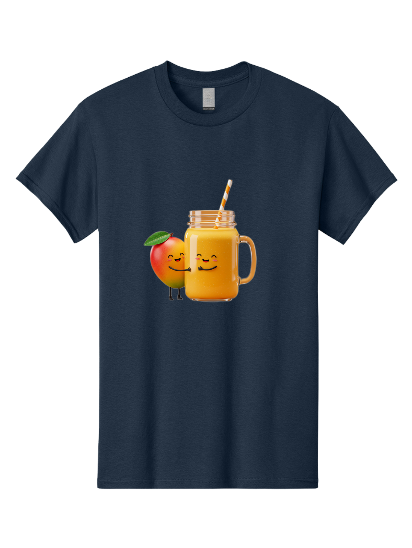 Mango-Smoothie-1 Men'S Graphic Tee, 100% Cotton, Comfortable Casual Summer Wear, Machine Washable, Mango Smoothie, Cartoon Characters, Healthy Drink, Orange Juice, Happy Fruit, Refreshing Beverage, Smiling Face, Straw In Glass Bac153