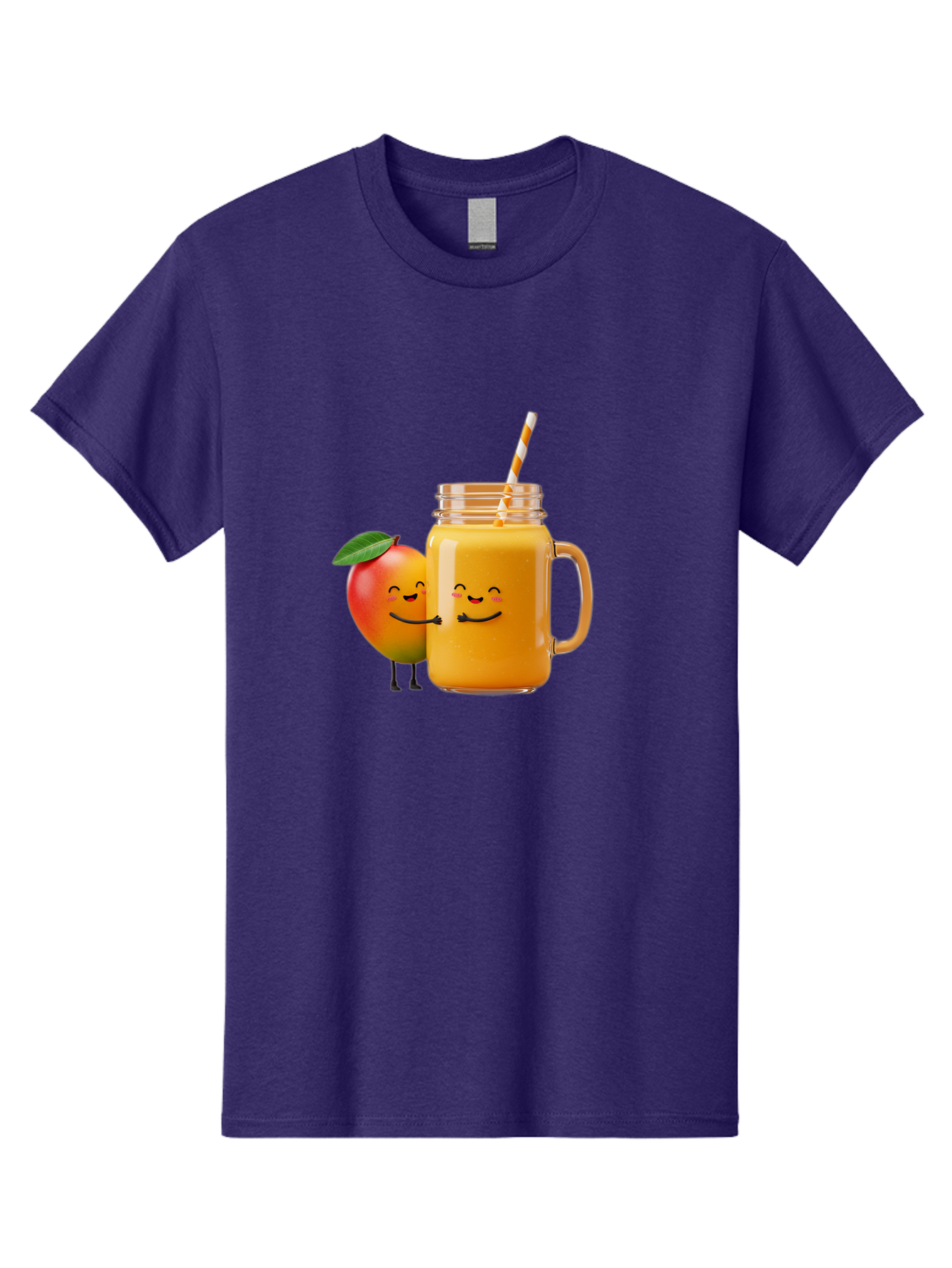 Mango-Smoothie-1 Men'S Graphic Tee, 100% Cotton, Comfortable Casual Summer Wear, Machine Washable, Mango Smoothie, Cartoon Characters, Healthy Drink, Orange Juice, Happy Fruit, Refreshing Beverage, Smiling Face, Straw In Glass Bac153