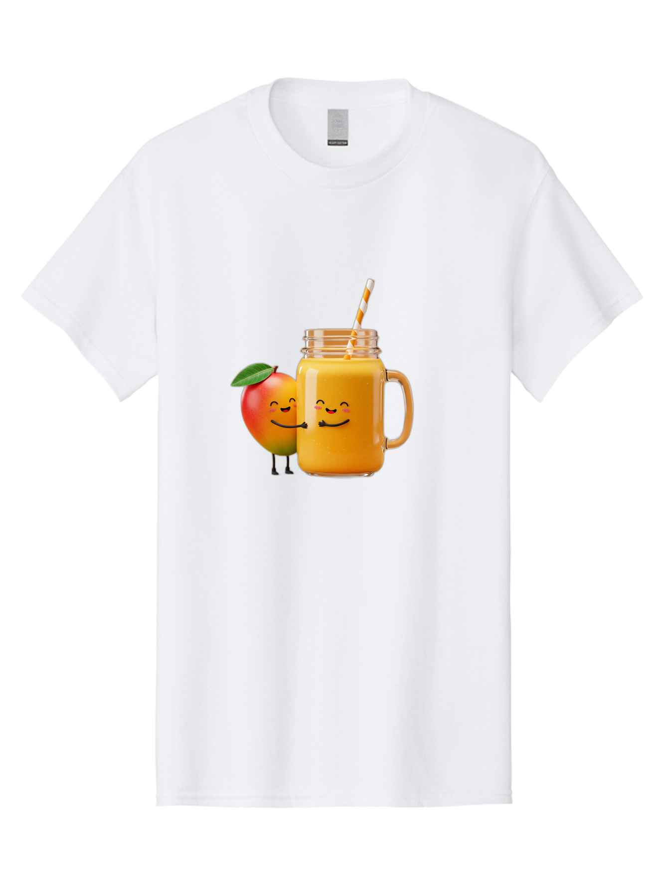 Mango-Smoothie-1 Men'S Graphic Tee, 100% Cotton, Comfortable Casual Summer Wear, Machine Washable, Mango Smoothie, Cartoon Characters, Healthy Drink, Orange Juice, Happy Fruit, Refreshing Beverage, Smiling Face, Straw In Glass Bac153