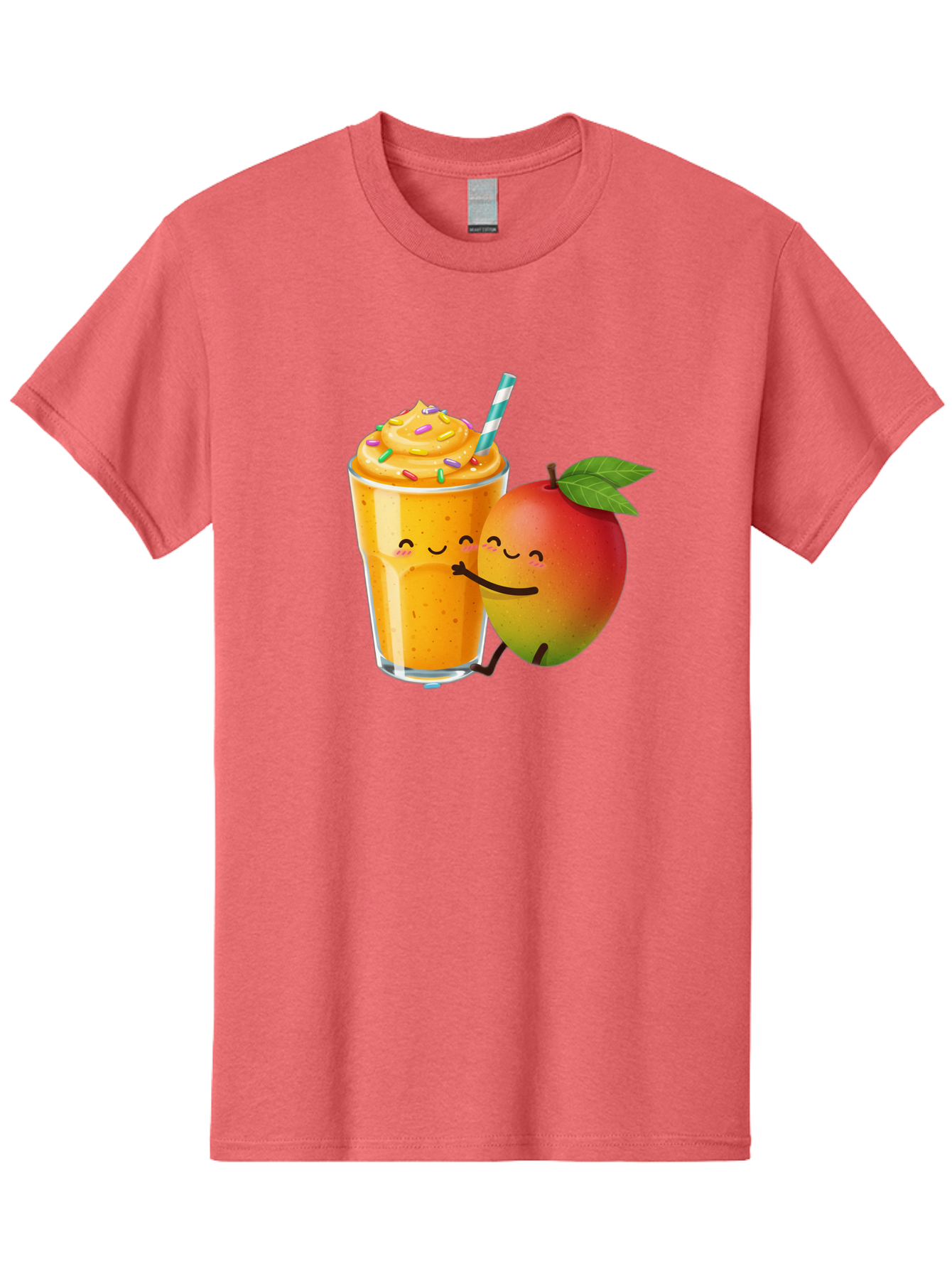 Mango-Smoothie-2 Men'S Graphic Tee, 100% Cotton, Comfortable Casual Summer Wear, Machine Washable, Mango Smoothie, Yellow Drink, Sprinkles On Top, Blue Straw, Cartoon Mango, Smiling Fruit, Happy Beverage, Tasty Treat, Refreshing Drink, Bac154
