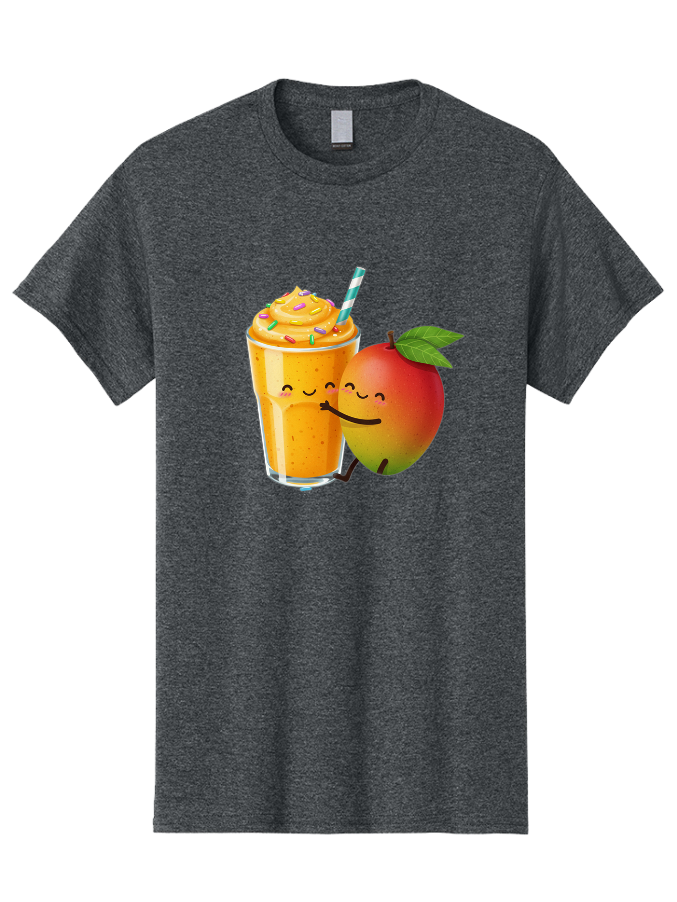 Mango-Smoothie-2 Men'S Graphic Tee, 100% Cotton, Comfortable Casual Summer Wear, Machine Washable, Mango Smoothie, Yellow Drink, Sprinkles On Top, Blue Straw, Cartoon Mango, Smiling Fruit, Happy Beverage, Tasty Treat, Refreshing Drink, Bac154