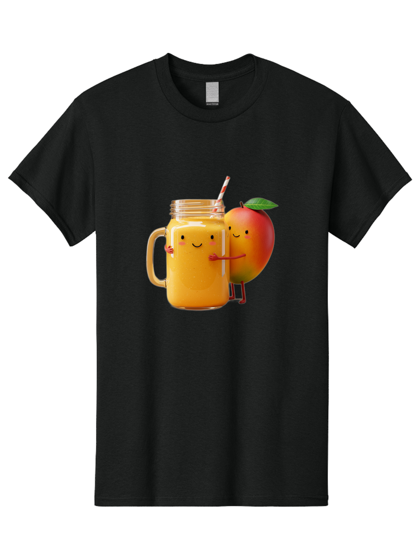 Mango-Smoothie-4 Men'S Graphic Tee, 100% Cotton, Comfortable Casual Summer Wear, Machine Washable, Mason Jar With Straw, Smiling Jar, Mango Character, Orange Smoothie, Healthy Drink, Cartoon-Style Illustration, Smiling Faces, Happy Vibe, Bac156