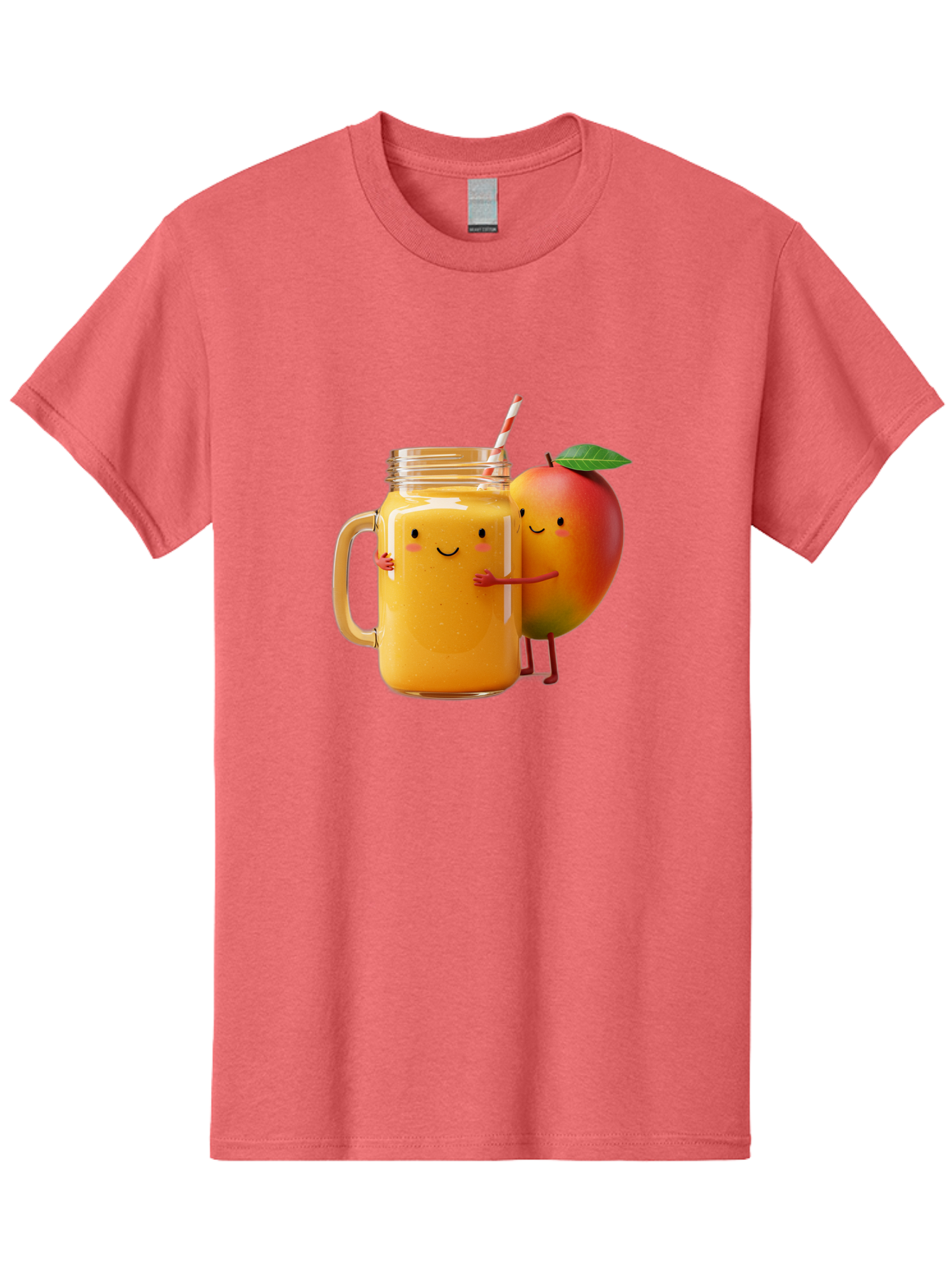 Mango-Smoothie-4 Men'S Graphic Tee, 100% Cotton, Comfortable Casual Summer Wear, Machine Washable, Mason Jar With Straw, Smiling Jar, Mango Character, Orange Smoothie, Healthy Drink, Cartoon-Style Illustration, Smiling Faces, Happy Vibe, Bac156