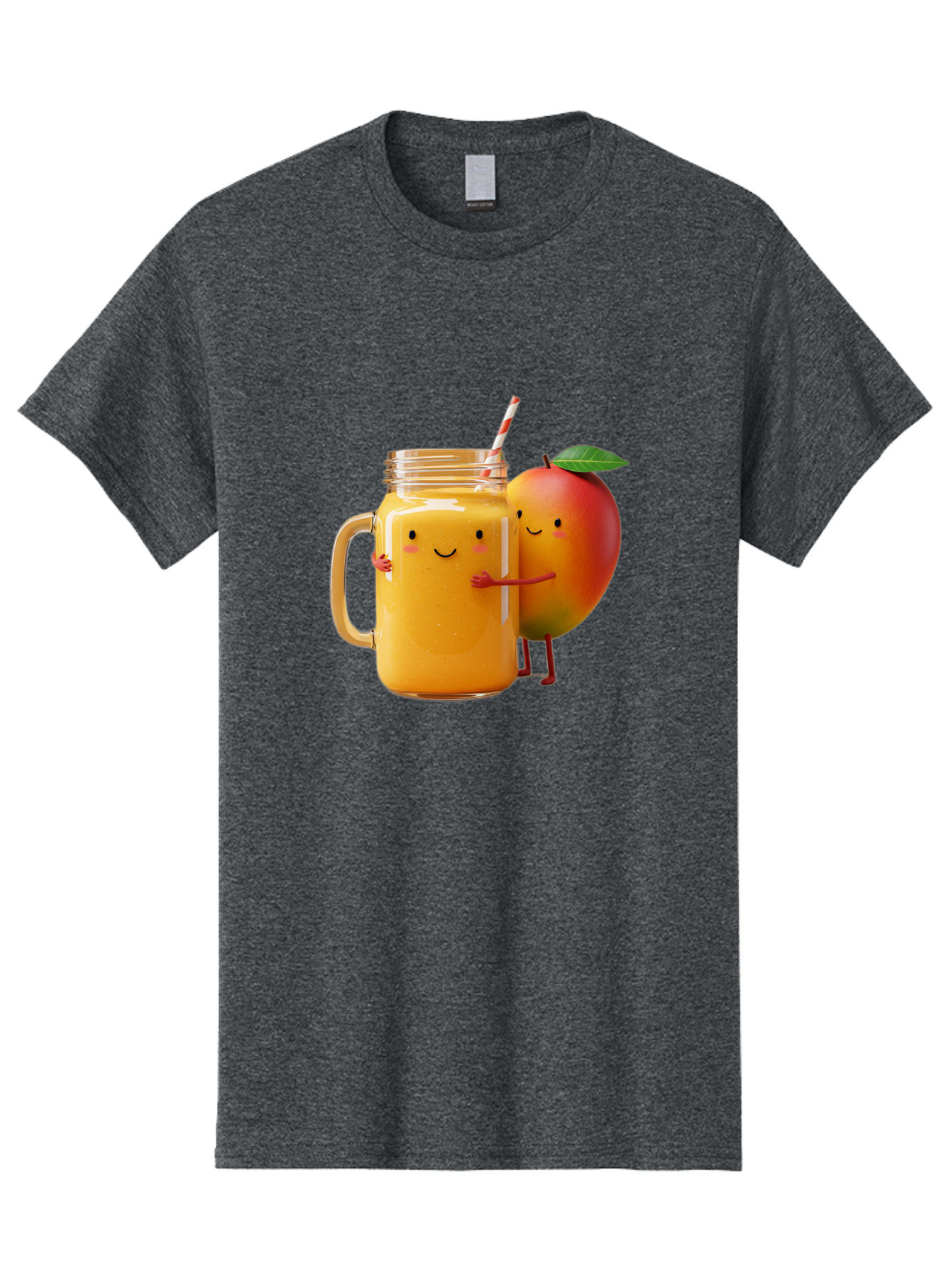 Mango-Smoothie-4 Men'S Graphic Tee, 100% Cotton, Comfortable Casual Summer Wear, Machine Washable, Mason Jar With Straw, Smiling Jar, Mango Character, Orange Smoothie, Healthy Drink, Cartoon-Style Illustration, Smiling Faces, Happy Vibe, Bac156