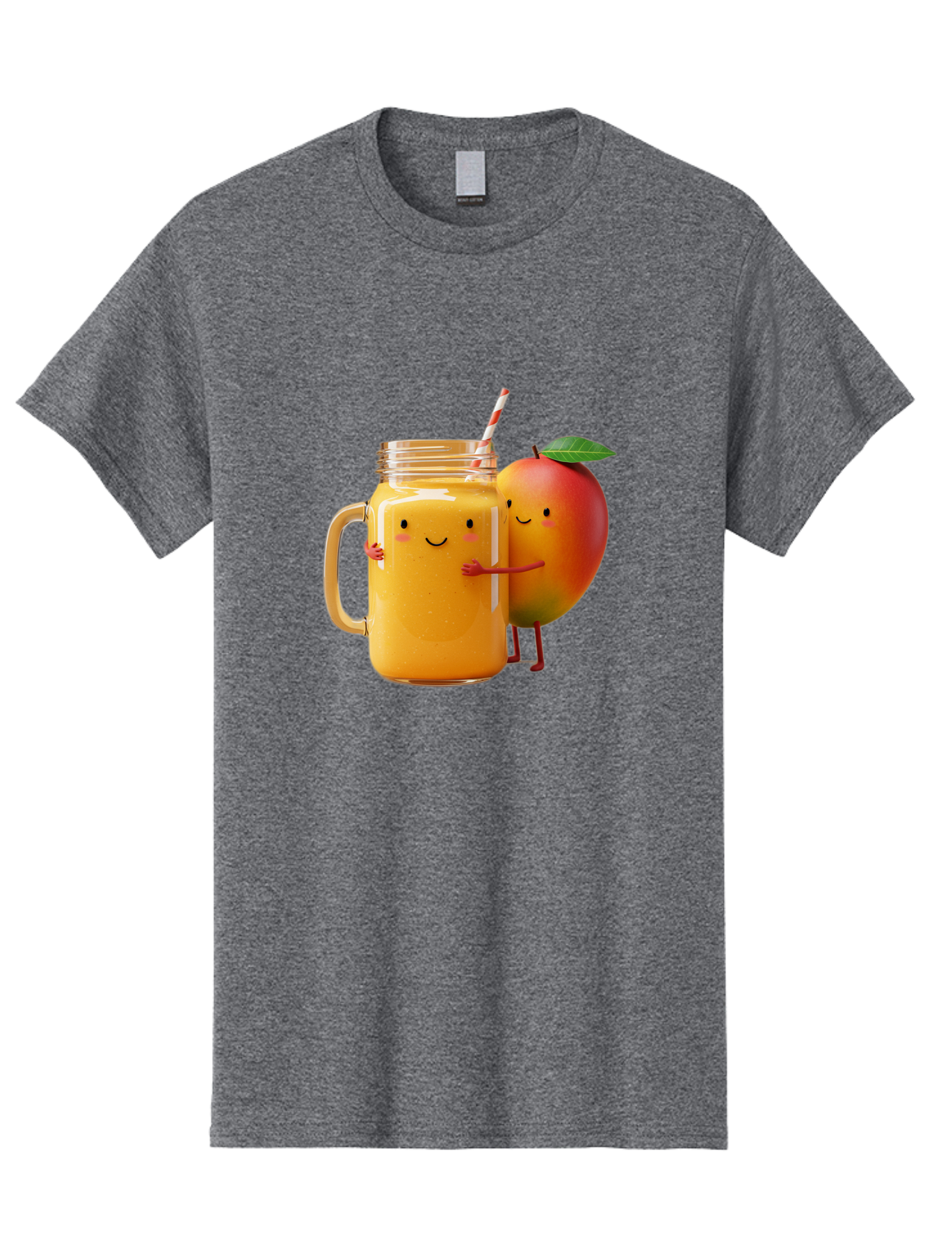 Mango-Smoothie-4 Men'S Graphic Tee, 100% Cotton, Comfortable Casual Summer Wear, Machine Washable, Mason Jar With Straw, Smiling Jar, Mango Character, Orange Smoothie, Healthy Drink, Cartoon-Style Illustration, Smiling Faces, Happy Vibe, Bac156