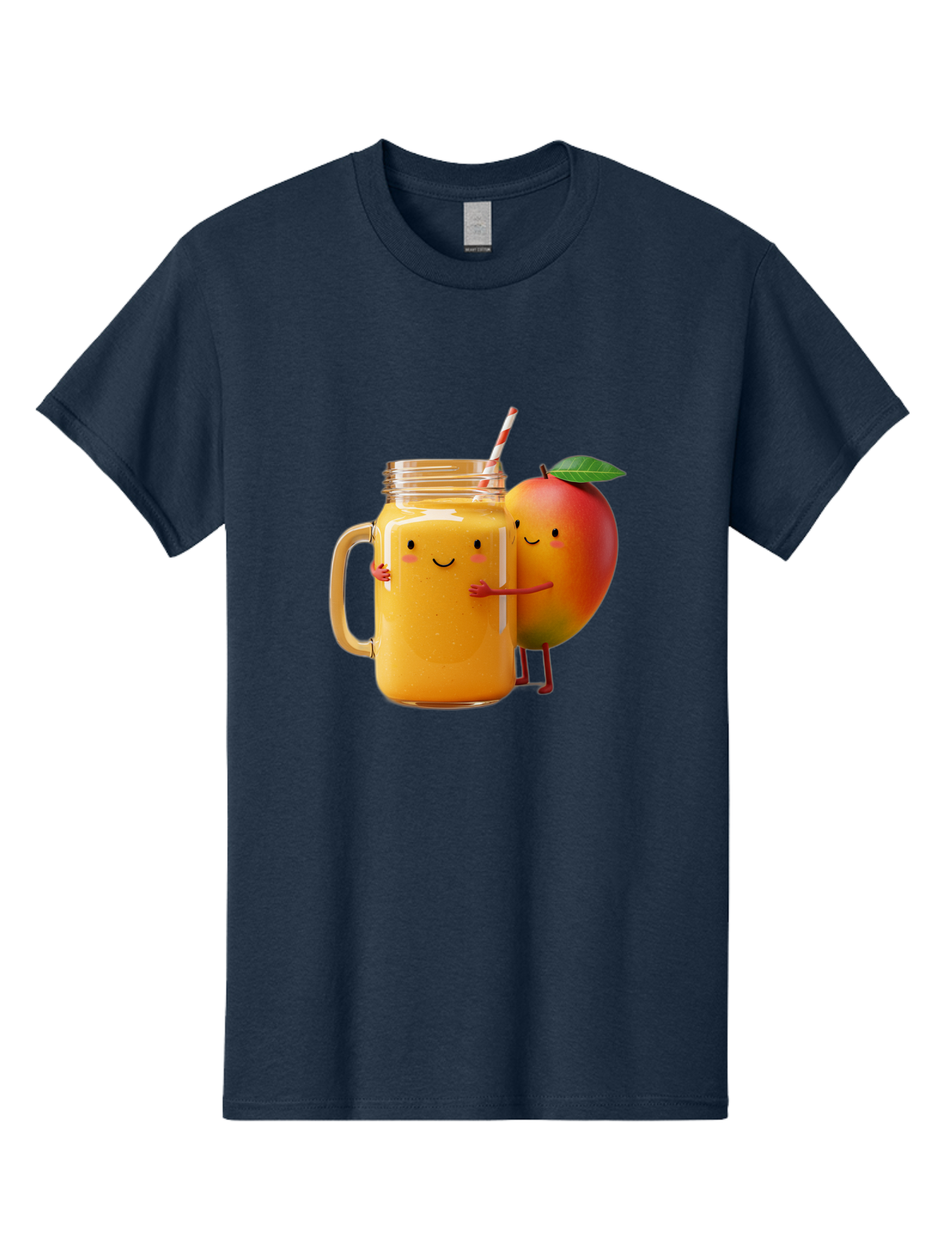 Mango-Smoothie-4 Men'S Graphic Tee, 100% Cotton, Comfortable Casual Summer Wear, Machine Washable, Mason Jar With Straw, Smiling Jar, Mango Character, Orange Smoothie, Healthy Drink, Cartoon-Style Illustration, Smiling Faces, Happy Vibe, Bac156