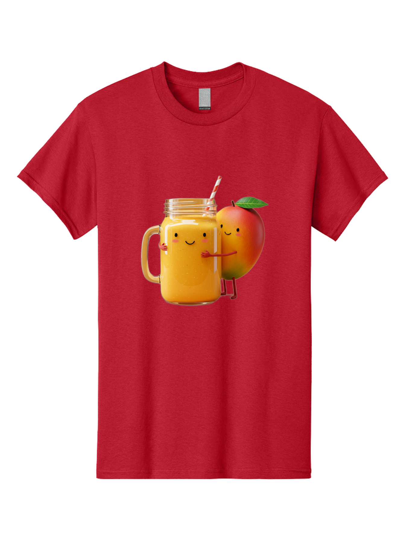 Mango-Smoothie-4 Men'S Graphic Tee, 100% Cotton, Comfortable Casual Summer Wear, Machine Washable, Mason Jar With Straw, Smiling Jar, Mango Character, Orange Smoothie, Healthy Drink, Cartoon-Style Illustration, Smiling Faces, Happy Vibe, Bac156
