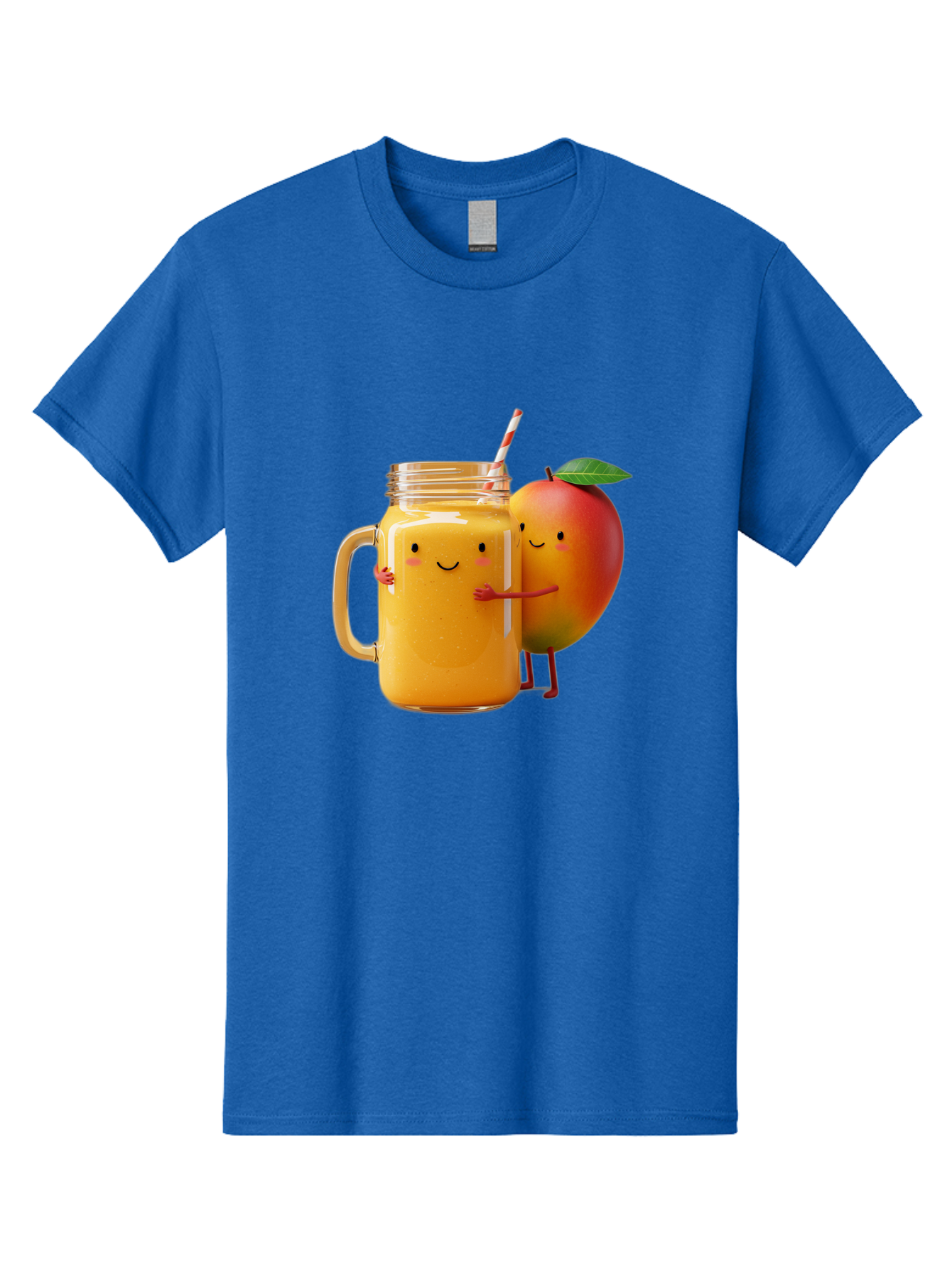 Mango-Smoothie-4 Men'S Graphic Tee, 100% Cotton, Comfortable Casual Summer Wear, Machine Washable, Mason Jar With Straw, Smiling Jar, Mango Character, Orange Smoothie, Healthy Drink, Cartoon-Style Illustration, Smiling Faces, Happy Vibe, Bac156