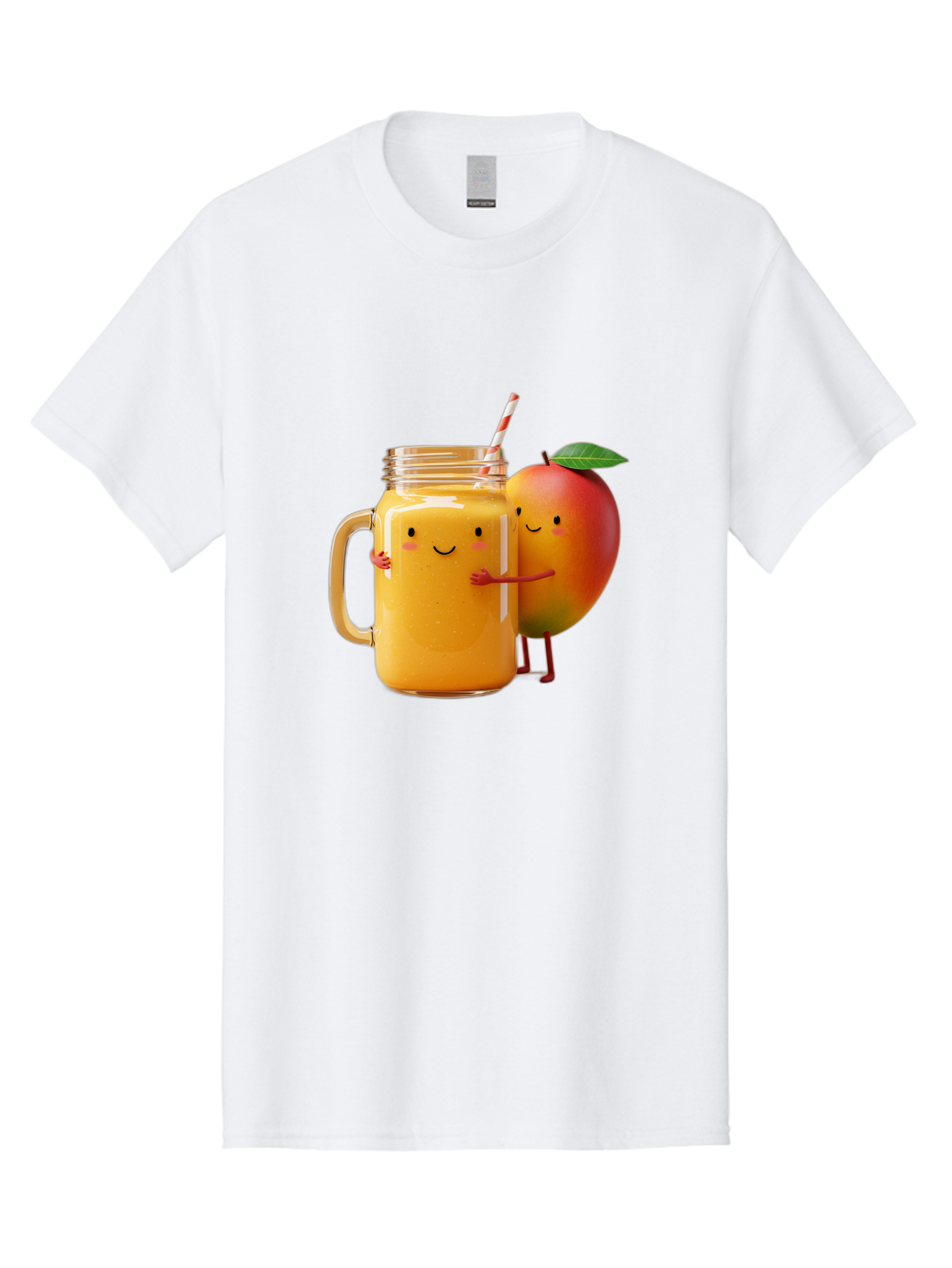Mango-Smoothie-4 Men'S Graphic Tee, 100% Cotton, Comfortable Casual Summer Wear, Machine Washable, Mason Jar With Straw, Smiling Jar, Mango Character, Orange Smoothie, Healthy Drink, Cartoon-Style Illustration, Smiling Faces, Happy Vibe, Bac156