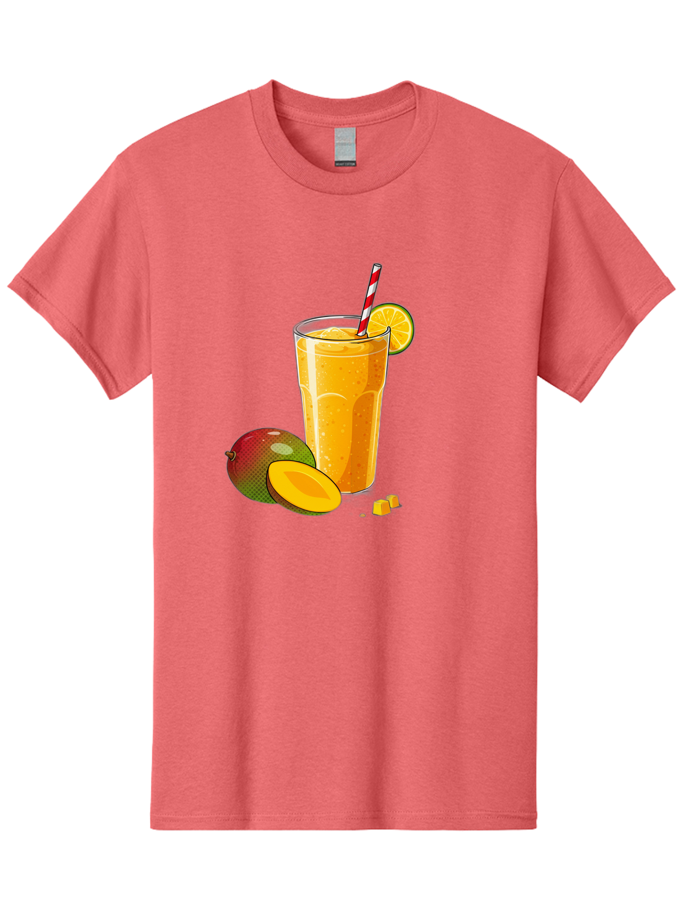 Mango-Smoothie-5 Men'S Graphic Tee, 100% Cotton, Comfortable Casual Summer Wear, Machine Washable, Mango Smoothie, Orange Slice, Red And White Straw, Refreshing Drink, Citrus Flavor, Tropical Fruit, Mango Chunks, Healthy Beverage, Summer Treat Bac157