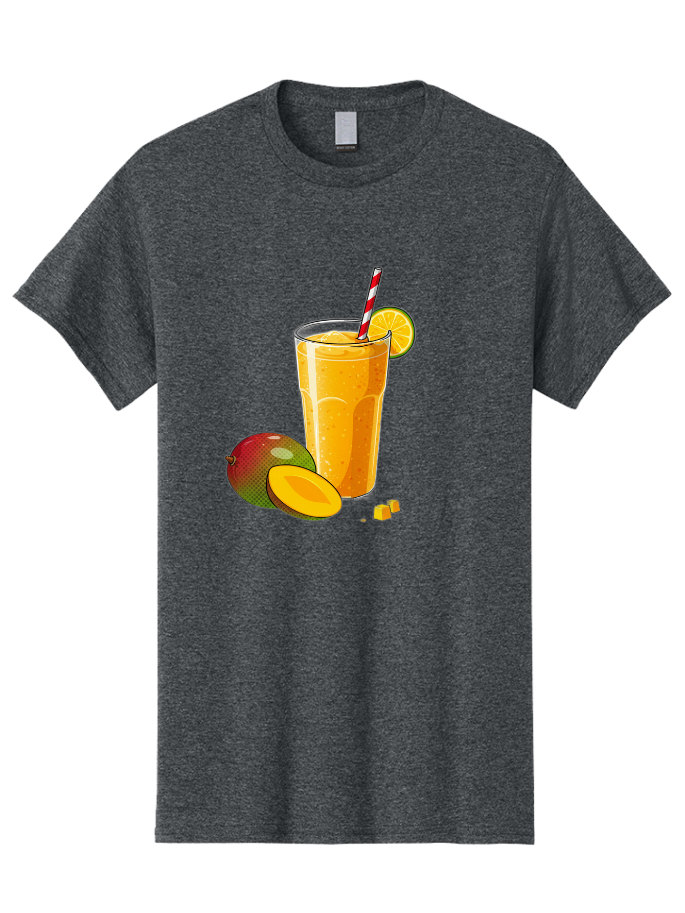 Mango-Smoothie-5 Men'S Graphic Tee, 100% Cotton, Comfortable Casual Summer Wear, Machine Washable, Mango Smoothie, Orange Slice, Red And White Straw, Refreshing Drink, Citrus Flavor, Tropical Fruit, Mango Chunks, Healthy Beverage, Summer Treat Bac157