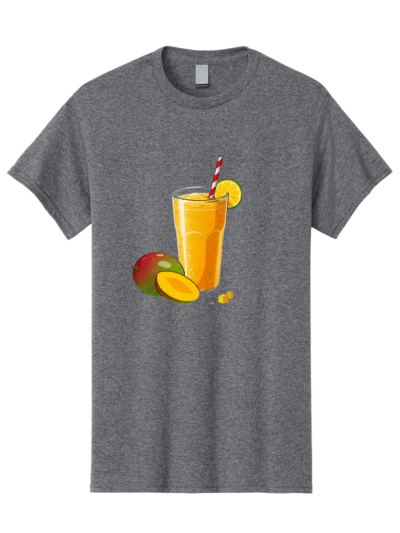 Mango-Smoothie-5 Men'S Graphic Tee, 100% Cotton, Comfortable Casual Summer Wear, Machine Washable, Mango Smoothie, Orange Slice, Red And White Straw, Refreshing Drink, Citrus Flavor, Tropical Fruit, Mango Chunks, Healthy Beverage, Summer Treat Bac157