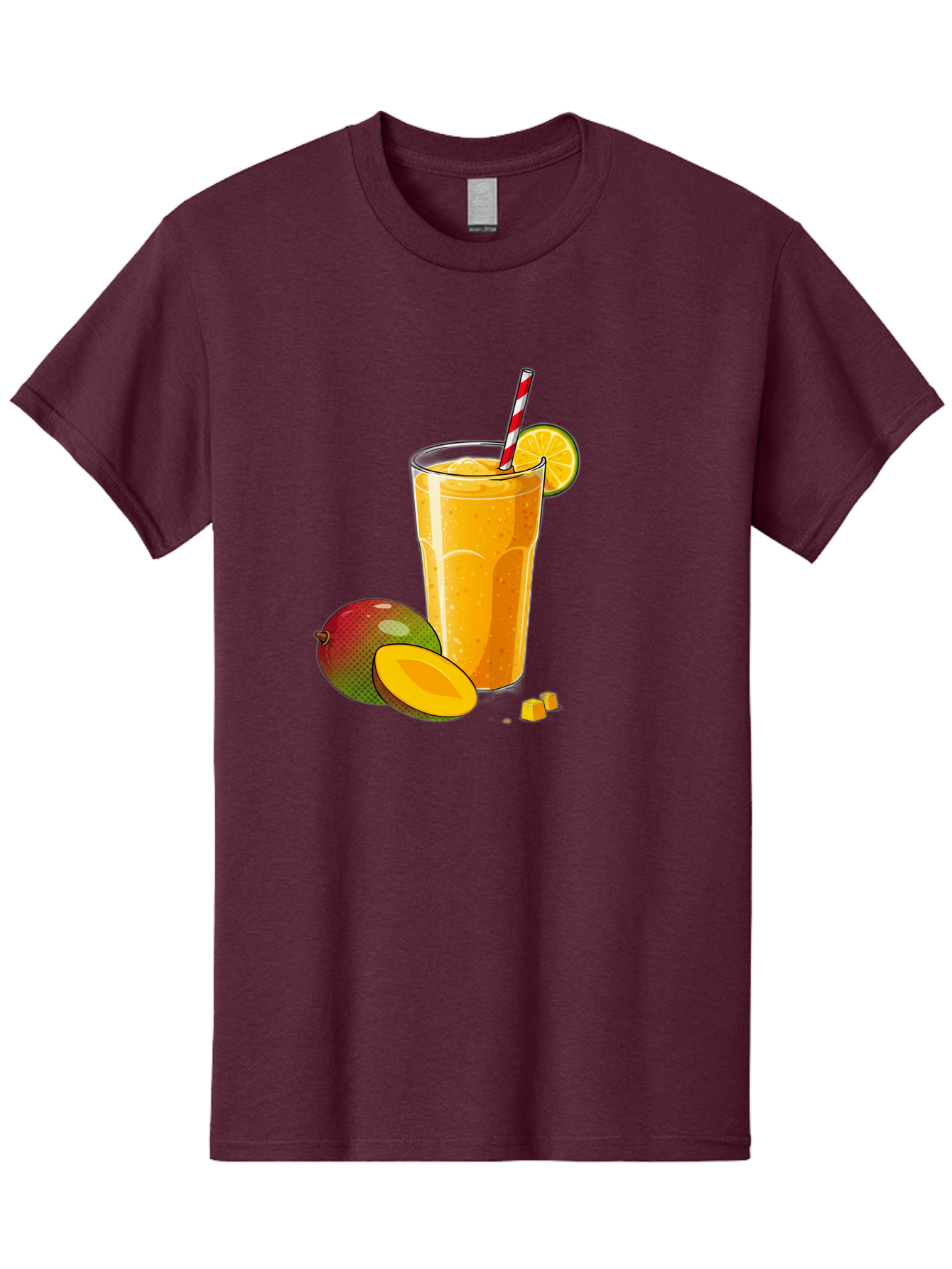Mango-Smoothie-5 Men'S Graphic Tee, 100% Cotton, Comfortable Casual Summer Wear, Machine Washable, Mango Smoothie, Orange Slice, Red And White Straw, Refreshing Drink, Citrus Flavor, Tropical Fruit, Mango Chunks, Healthy Beverage, Summer Treat Bac157