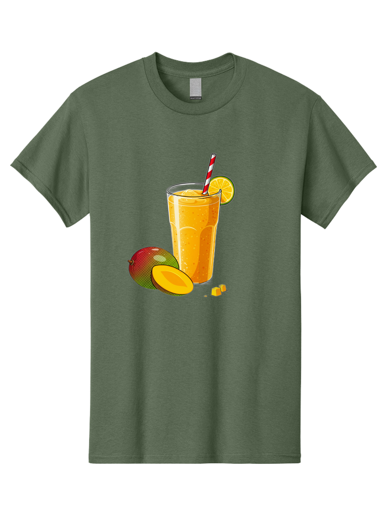 Mango-Smoothie-5 Men'S Graphic Tee, 100% Cotton, Comfortable Casual Summer Wear, Machine Washable, Mango Smoothie, Orange Slice, Red And White Straw, Refreshing Drink, Citrus Flavor, Tropical Fruit, Mango Chunks, Healthy Beverage, Summer Treat Bac157