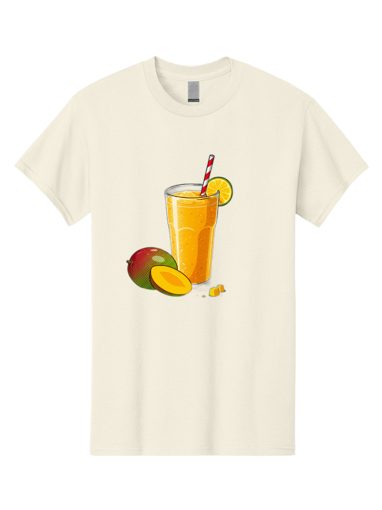 Mango-Smoothie-5 Men'S Graphic Tee, 100% Cotton, Comfortable Casual Summer Wear, Machine Washable, Mango Smoothie, Orange Slice, Red And White Straw, Refreshing Drink, Citrus Flavor, Tropical Fruit, Mango Chunks, Healthy Beverage, Summer Treat Bac157