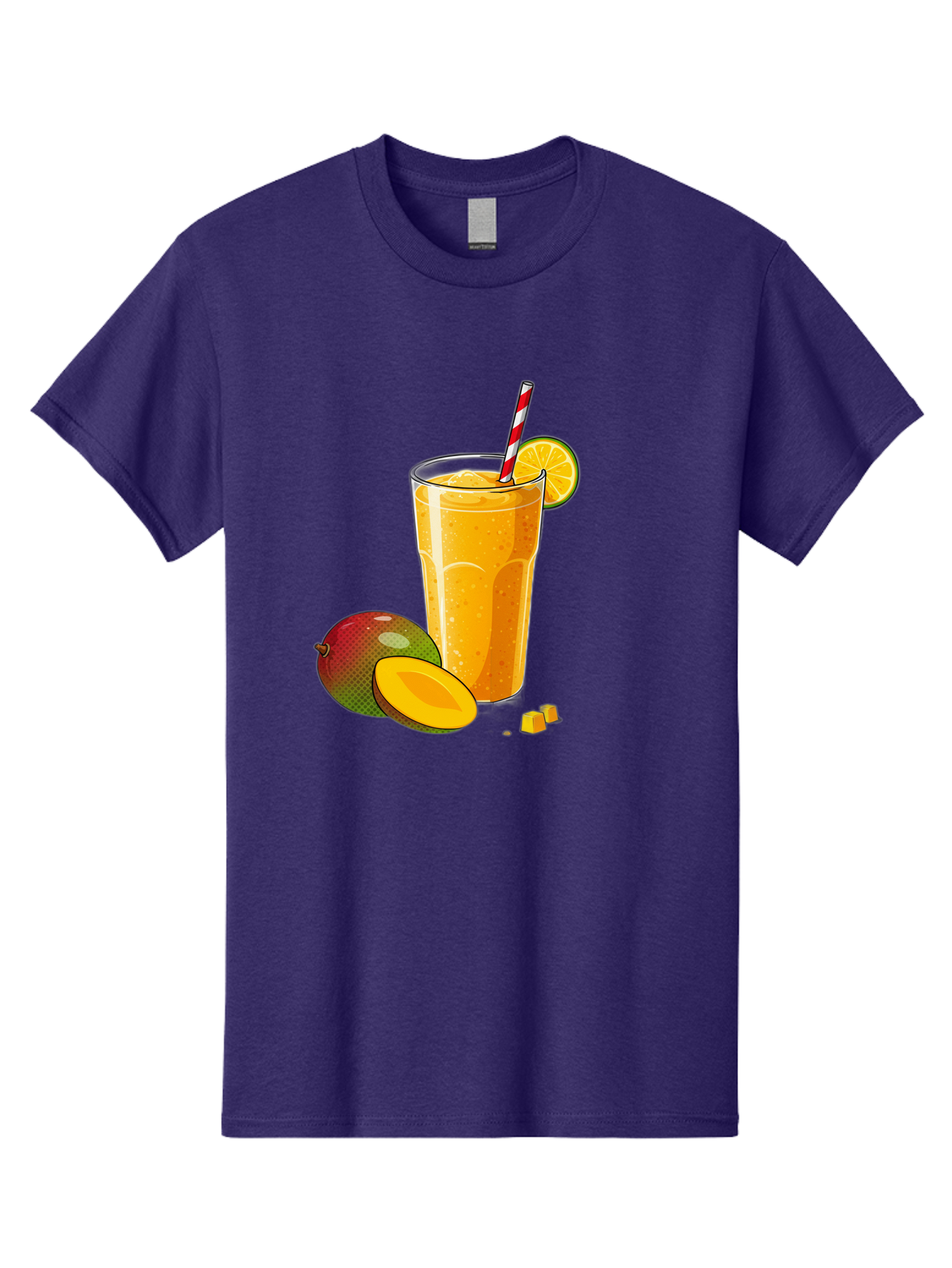 Mango-Smoothie-5 Men'S Graphic Tee, 100% Cotton, Comfortable Casual Summer Wear, Machine Washable, Mango Smoothie, Orange Slice, Red And White Straw, Refreshing Drink, Citrus Flavor, Tropical Fruit, Mango Chunks, Healthy Beverage, Summer Treat Bac157