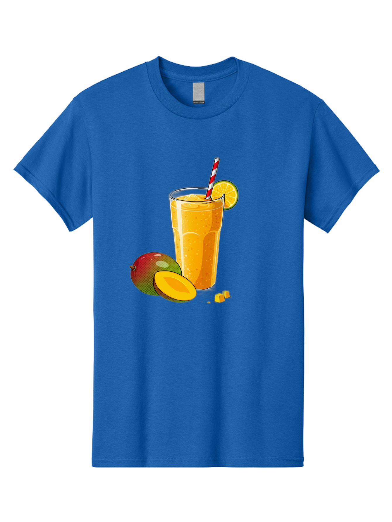 Mango-Smoothie-5 Men'S Graphic Tee, 100% Cotton, Comfortable Casual Summer Wear, Machine Washable, Mango Smoothie, Orange Slice, Red And White Straw, Refreshing Drink, Citrus Flavor, Tropical Fruit, Mango Chunks, Healthy Beverage, Summer Treat Bac157