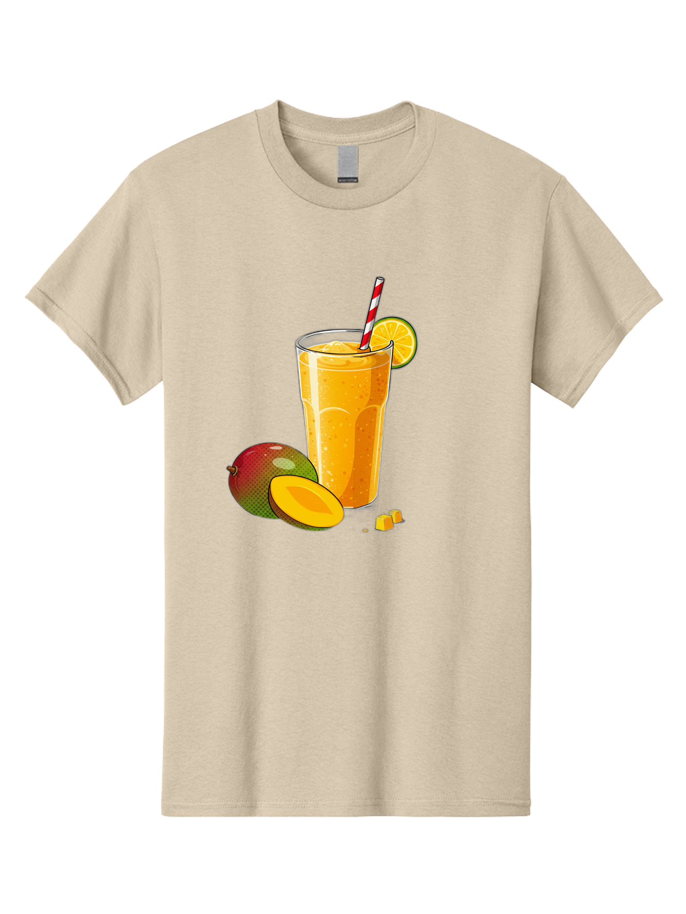 Mango-Smoothie-5 Men'S Graphic Tee, 100% Cotton, Comfortable Casual Summer Wear, Machine Washable, Mango Smoothie, Orange Slice, Red And White Straw, Refreshing Drink, Citrus Flavor, Tropical Fruit, Mango Chunks, Healthy Beverage, Summer Treat Bac157