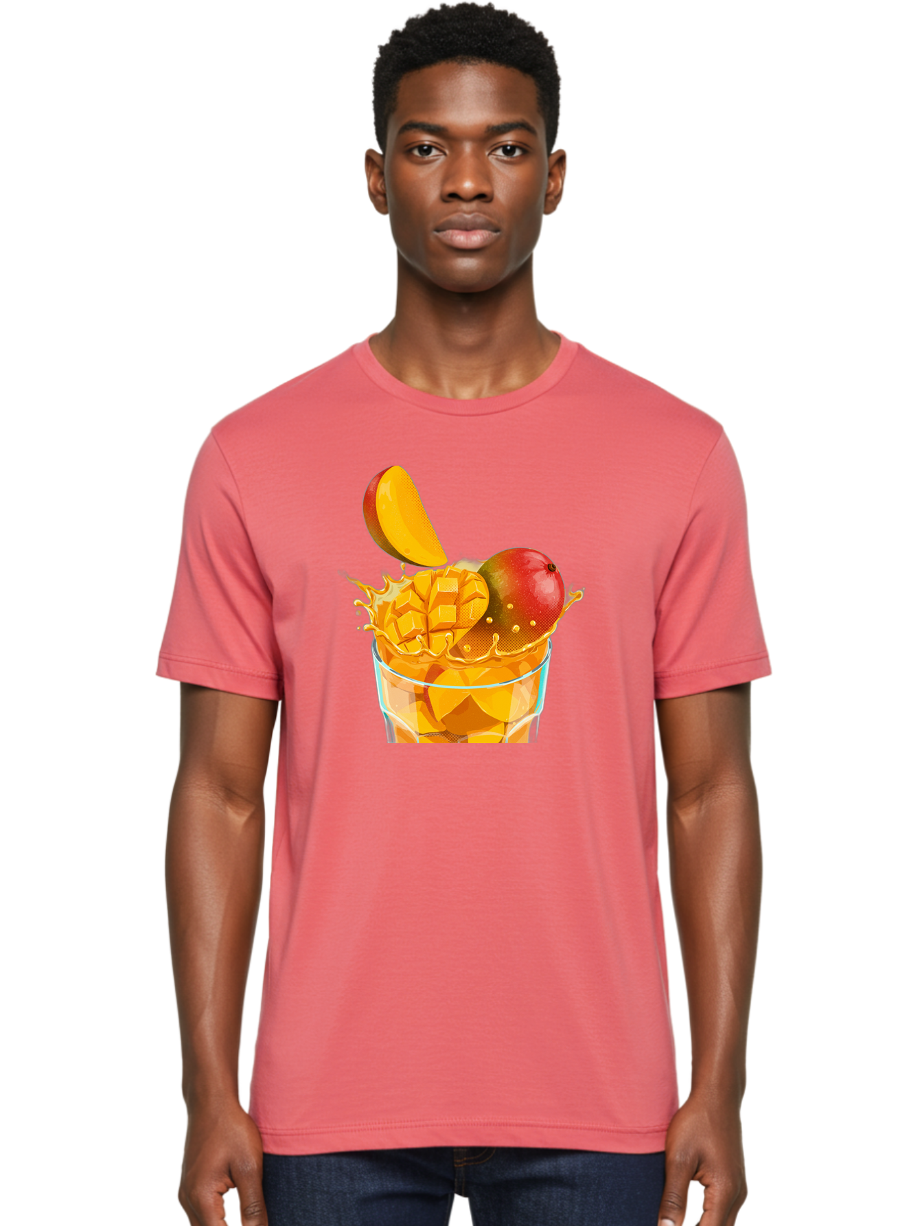 Mango-Smoothie-6 Men'S Graphic Tee, 100% Cotton, Comfortable Casual Summer Wear, Machine Washable, Fresh Mango, Mango Juice, Sliced Mango, Fruit Salad, Summer Drink, Fresh Fruit, Healthy Beverage, Tropical Flavors, Mango Chunks, Bac158