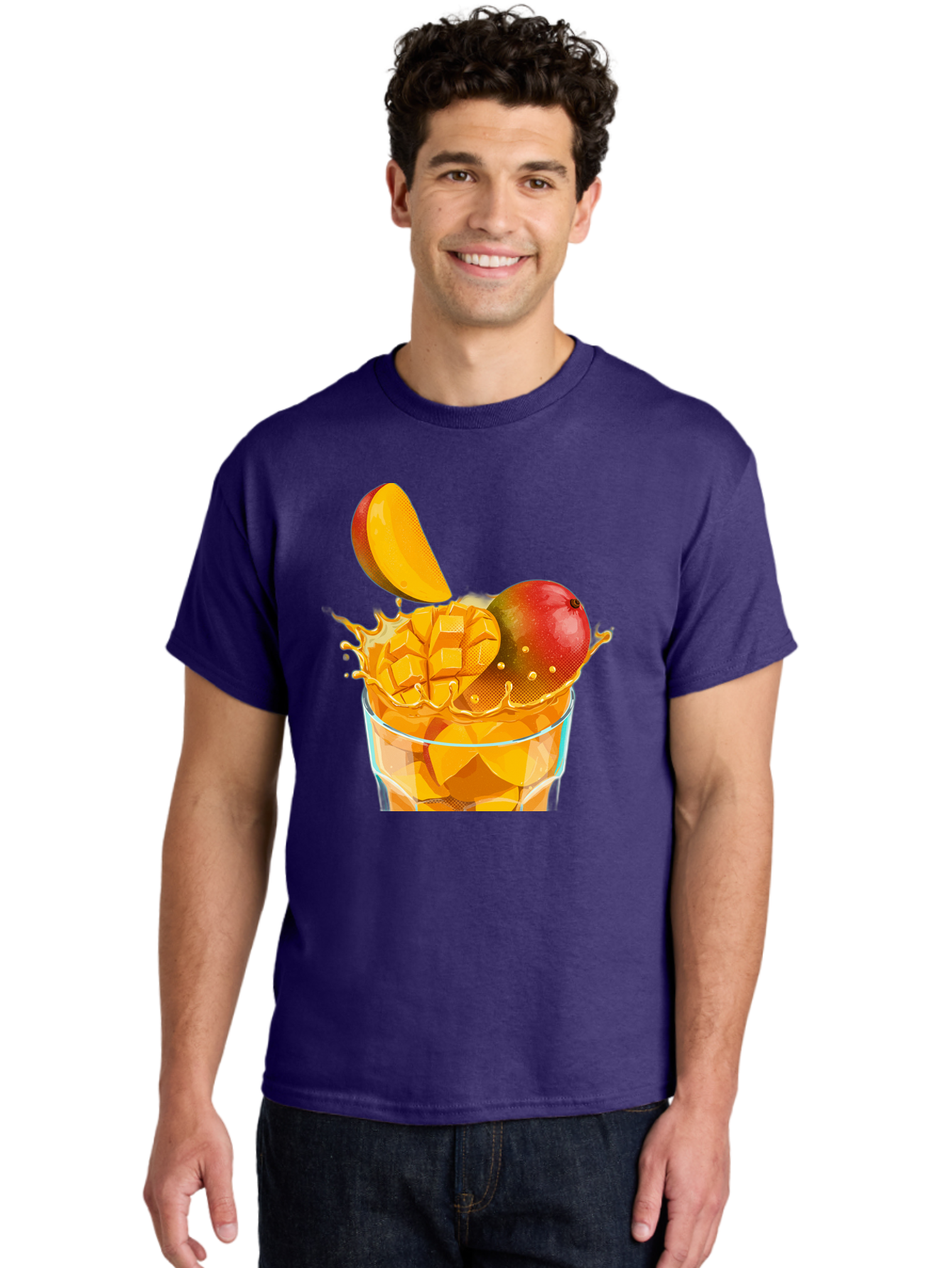Mango-Smoothie-6 Men'S Graphic Tee, 100% Cotton, Comfortable Casual Summer Wear, Machine Washable, Fresh Mango, Mango Juice, Sliced Mango, Fruit Salad, Summer Drink, Fresh Fruit, Healthy Beverage, Tropical Flavors, Mango Chunks, Bac158