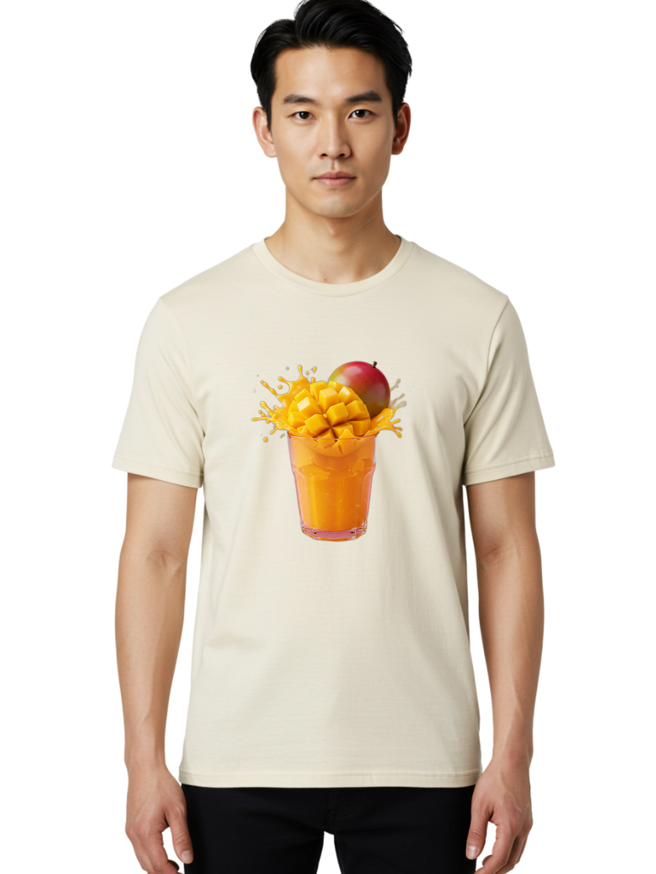 Mango-Smoothie-7 Men'S Graphic Tee, 100% Cotton, Comfortable Casual Summer Wear, Machine Washable, Mango Smoothie, Fresh Mango, Tropical Drink, Vibrant Colors, Healthy Beverage, Refreshing Drink, Summer Refreshment, Mango Chunks, Mango Juice Bac159
