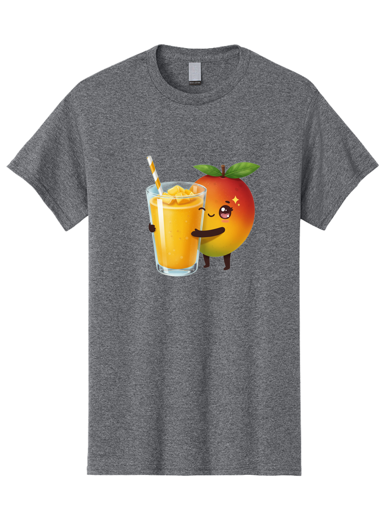 Mango-Smoothie Men'S Graphic Tee, 100% Cotton, Comfortable Casual Summer Wear, Machine Washable, Mango Smoothie, Orange Drink, Cartoon Fruit, Yellow Beverage, Glass With Straw, Mango Chunks, Fruit Character, Healthy Drink, Refreshing Beverage, Bac160