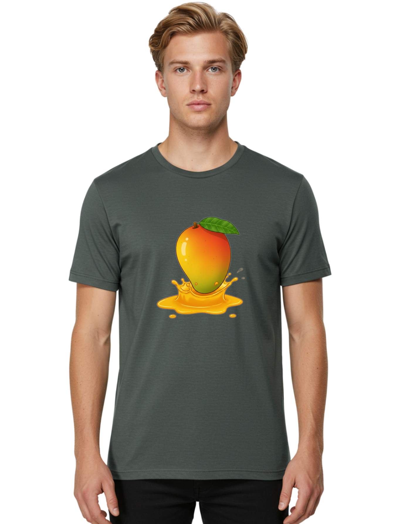 Mango-Splash-1 Men'S Graphic Tee, 100% Cotton, Comfortable Casual Summer Wear, Machine Washable, Juicy Mango, Vibrant Colors, Splashing Juice, Fresh Fruit, Tropical Flavors, Sweet Treats, Summertime, Refreshing Drinks Bac161