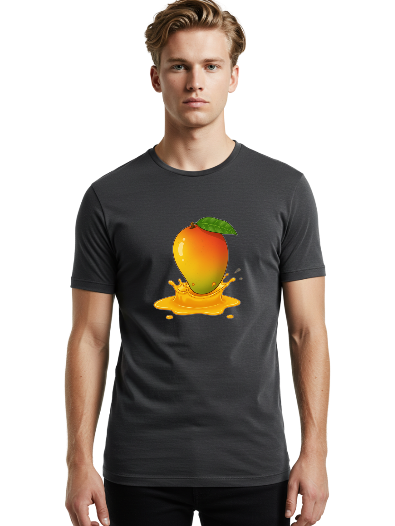 Mango-Splash-1 Men'S Graphic Tee, 100% Cotton, Comfortable Casual Summer Wear, Machine Washable, Juicy Mango, Vibrant Colors, Splashing Juice, Fresh Fruit, Tropical Flavors, Sweet Treats, Summertime, Refreshing Drinks Bac161