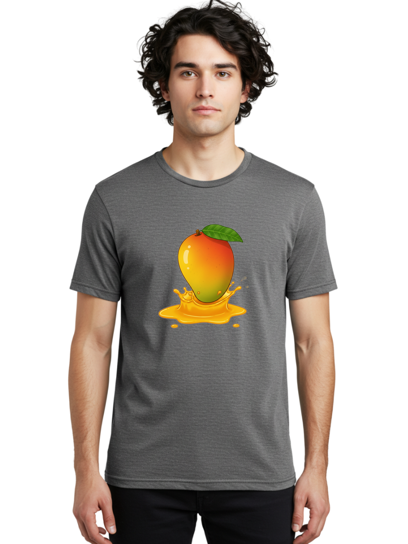 Mango-Splash-1 Men'S Graphic Tee, 100% Cotton, Comfortable Casual Summer Wear, Machine Washable, Juicy Mango, Vibrant Colors, Splashing Juice, Fresh Fruit, Tropical Flavors, Sweet Treats, Summertime, Refreshing Drinks Bac161