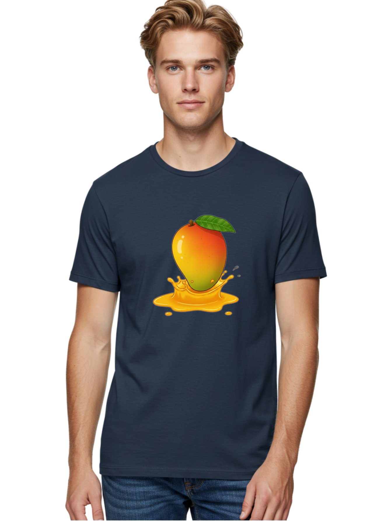 Mango-Splash-1 Men'S Graphic Tee, 100% Cotton, Comfortable Casual Summer Wear, Machine Washable, Juicy Mango, Vibrant Colors, Splashing Juice, Fresh Fruit, Tropical Flavors, Sweet Treats, Summertime, Refreshing Drinks Bac161