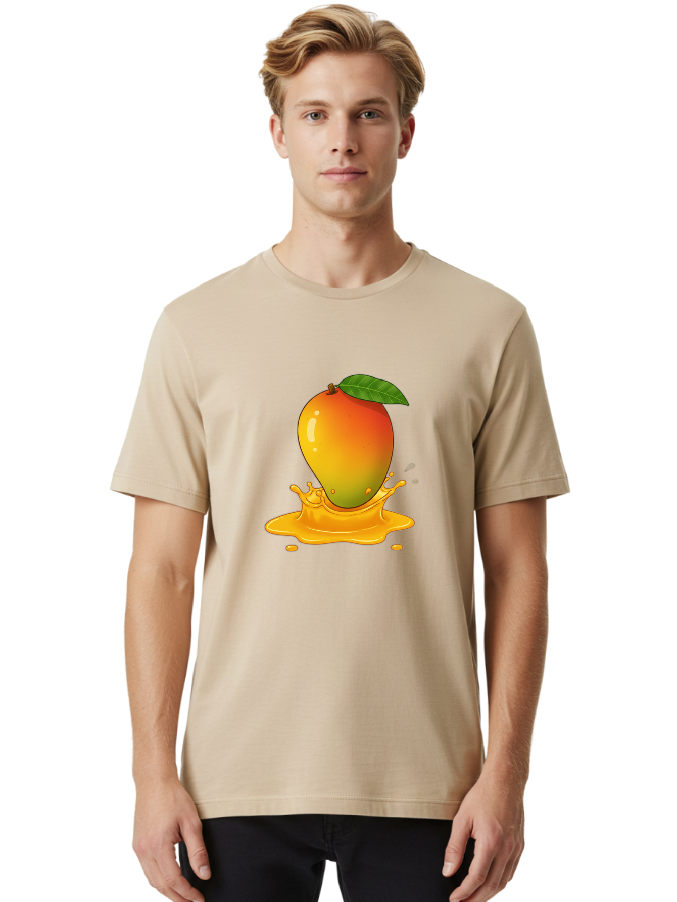 Mango-Splash-1 Men'S Graphic Tee, 100% Cotton, Comfortable Casual Summer Wear, Machine Washable, Juicy Mango, Vibrant Colors, Splashing Juice, Fresh Fruit, Tropical Flavors, Sweet Treats, Summertime, Refreshing Drinks Bac161