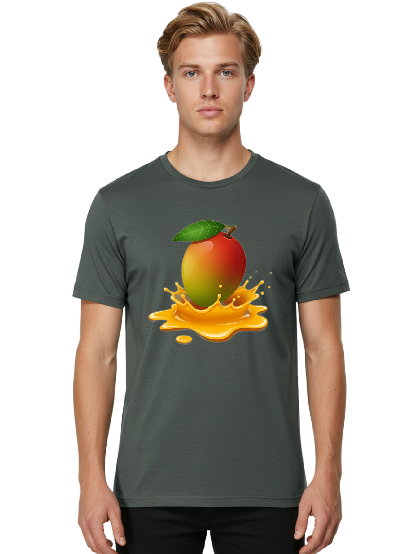 Mango-Splash-2 Men'S Graphic Tee, 100% Cotton, Comfortable Casual Summer Wear, Machine Washable, Tropical Mango, Juicy Fruit, Splash Art, Vibrant Colors, Mango Juice, Splashing Liquid, Fresh Produce, Summer Vibes, Healthy Snack, Bac162