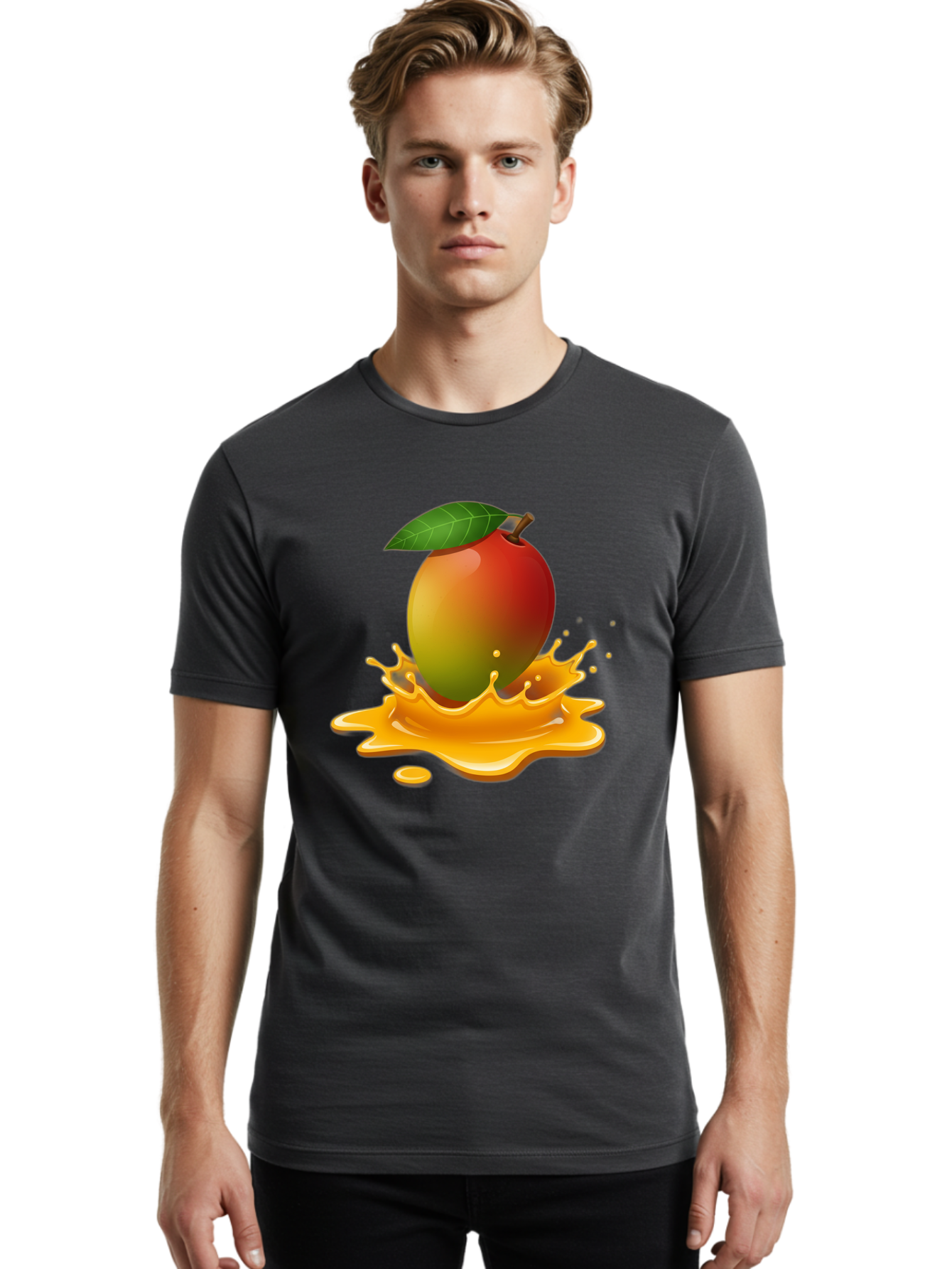 Mango-Splash-2 Men'S Graphic Tee, 100% Cotton, Comfortable Casual Summer Wear, Machine Washable, Tropical Mango, Juicy Fruit, Splash Art, Vibrant Colors, Mango Juice, Splashing Liquid, Fresh Produce, Summer Vibes, Healthy Snack, Bac162