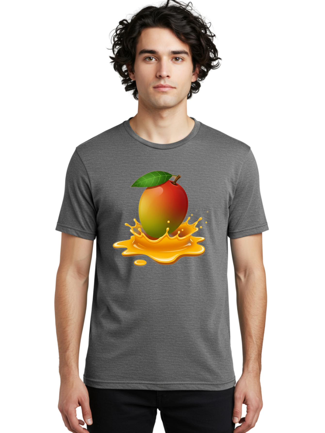 Mango-Splash-2 Men'S Graphic Tee, 100% Cotton, Comfortable Casual Summer Wear, Machine Washable, Tropical Mango, Juicy Fruit, Splash Art, Vibrant Colors, Mango Juice, Splashing Liquid, Fresh Produce, Summer Vibes, Healthy Snack, Bac162