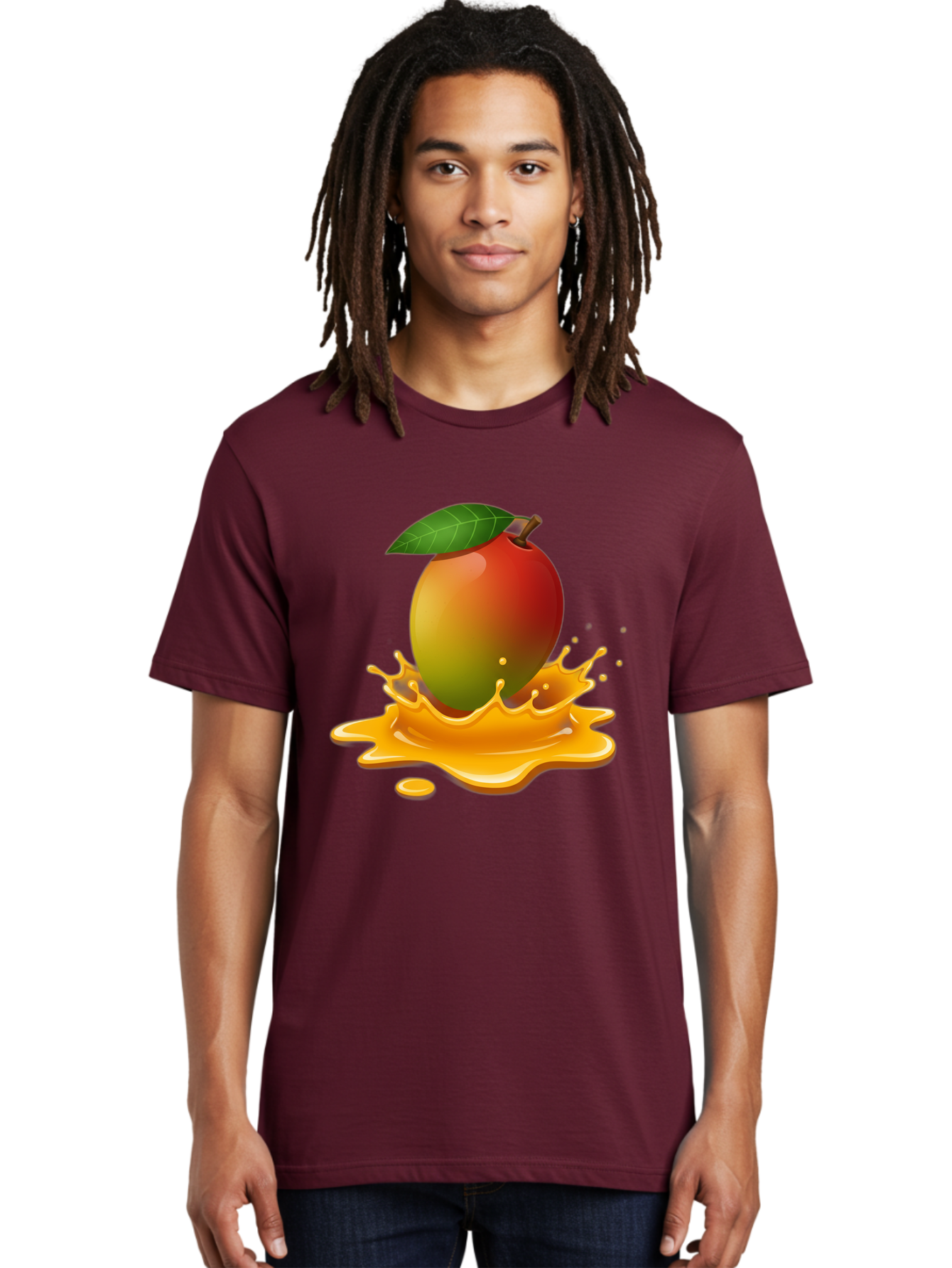 Mango-Splash-2 Men'S Graphic Tee, 100% Cotton, Comfortable Casual Summer Wear, Machine Washable, Tropical Mango, Juicy Fruit, Splash Art, Vibrant Colors, Mango Juice, Splashing Liquid, Fresh Produce, Summer Vibes, Healthy Snack, Bac162