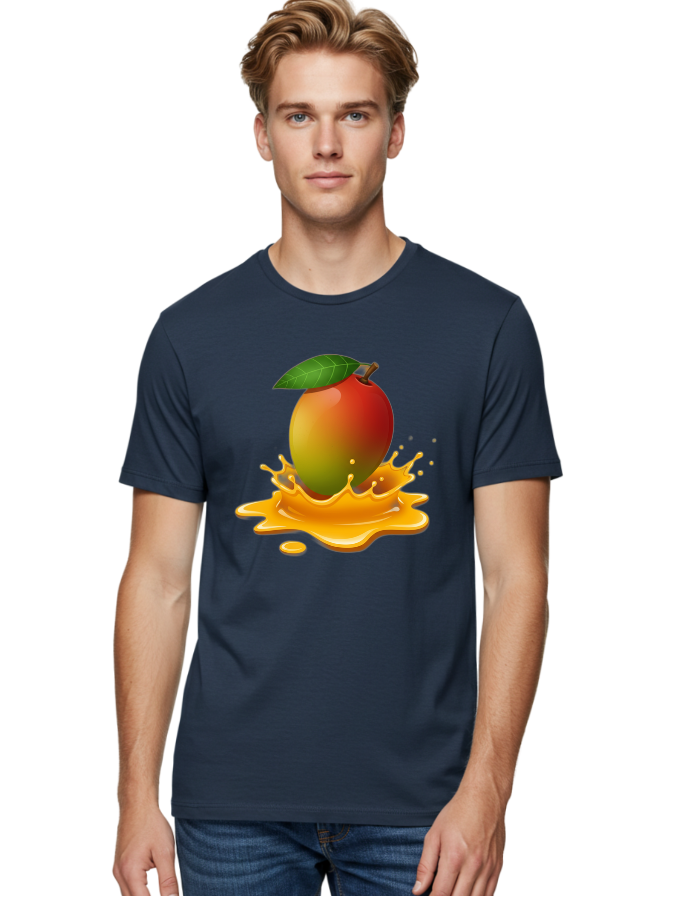 Mango-Splash-2 Men'S Graphic Tee, 100% Cotton, Comfortable Casual Summer Wear, Machine Washable, Tropical Mango, Juicy Fruit, Splash Art, Vibrant Colors, Mango Juice, Splashing Liquid, Fresh Produce, Summer Vibes, Healthy Snack, Bac162