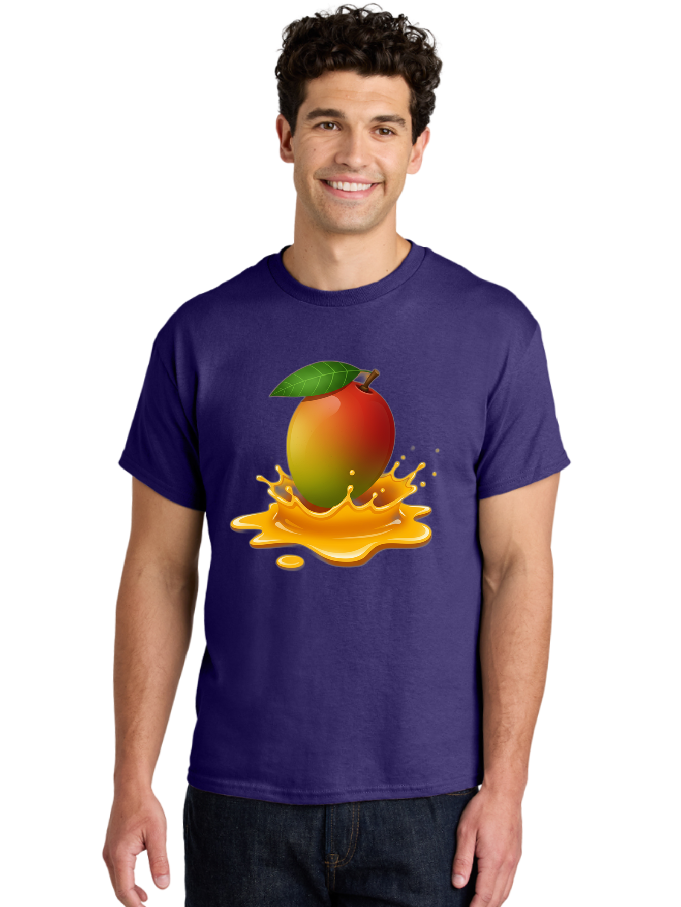 Mango-Splash-2 Men'S Graphic Tee, 100% Cotton, Comfortable Casual Summer Wear, Machine Washable, Tropical Mango, Juicy Fruit, Splash Art, Vibrant Colors, Mango Juice, Splashing Liquid, Fresh Produce, Summer Vibes, Healthy Snack, Bac162