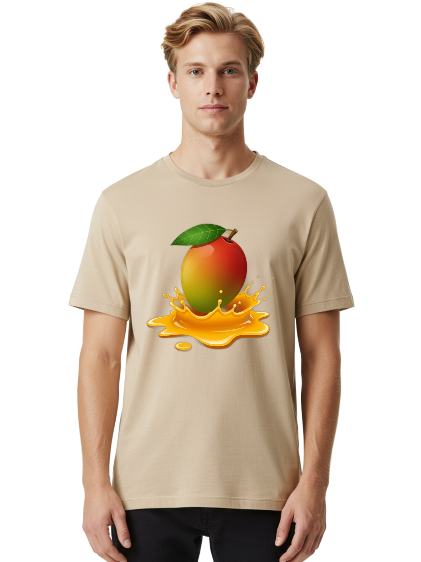 Mango-Splash-2 Men'S Graphic Tee, 100% Cotton, Comfortable Casual Summer Wear, Machine Washable, Tropical Mango, Juicy Fruit, Splash Art, Vibrant Colors, Mango Juice, Splashing Liquid, Fresh Produce, Summer Vibes, Healthy Snack, Bac162