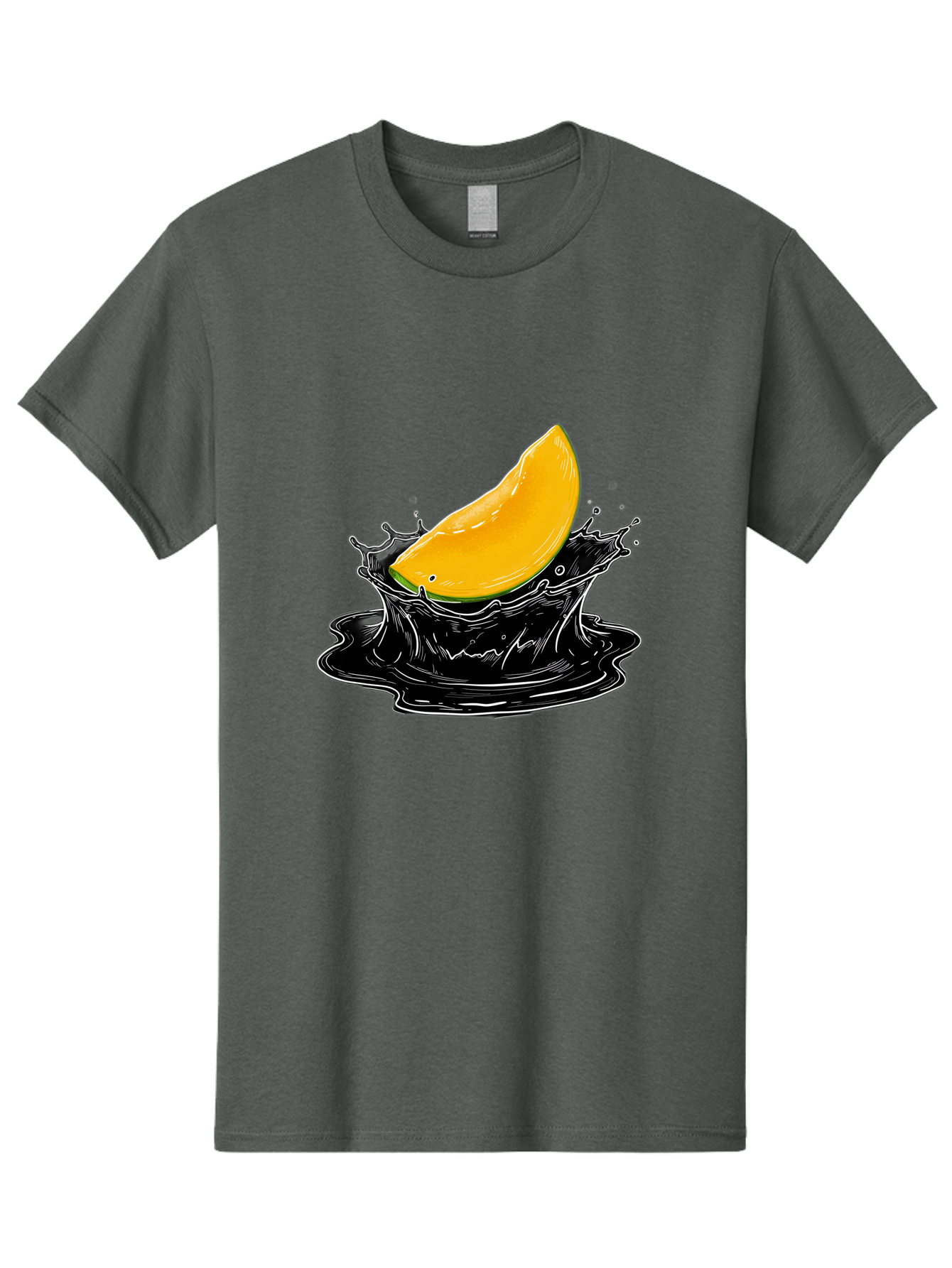 Mango-Splash-3 Men'S Graphic Tee, 100% Cotton, Comfortable Casual Summer Wear, Machine Washable, Mango Slice, Splash Effect, Black Liquid, Vibrant Yellow, Juicy Texture, Fruit Illustration, Dynamic Splash, Abstract Art Bac163