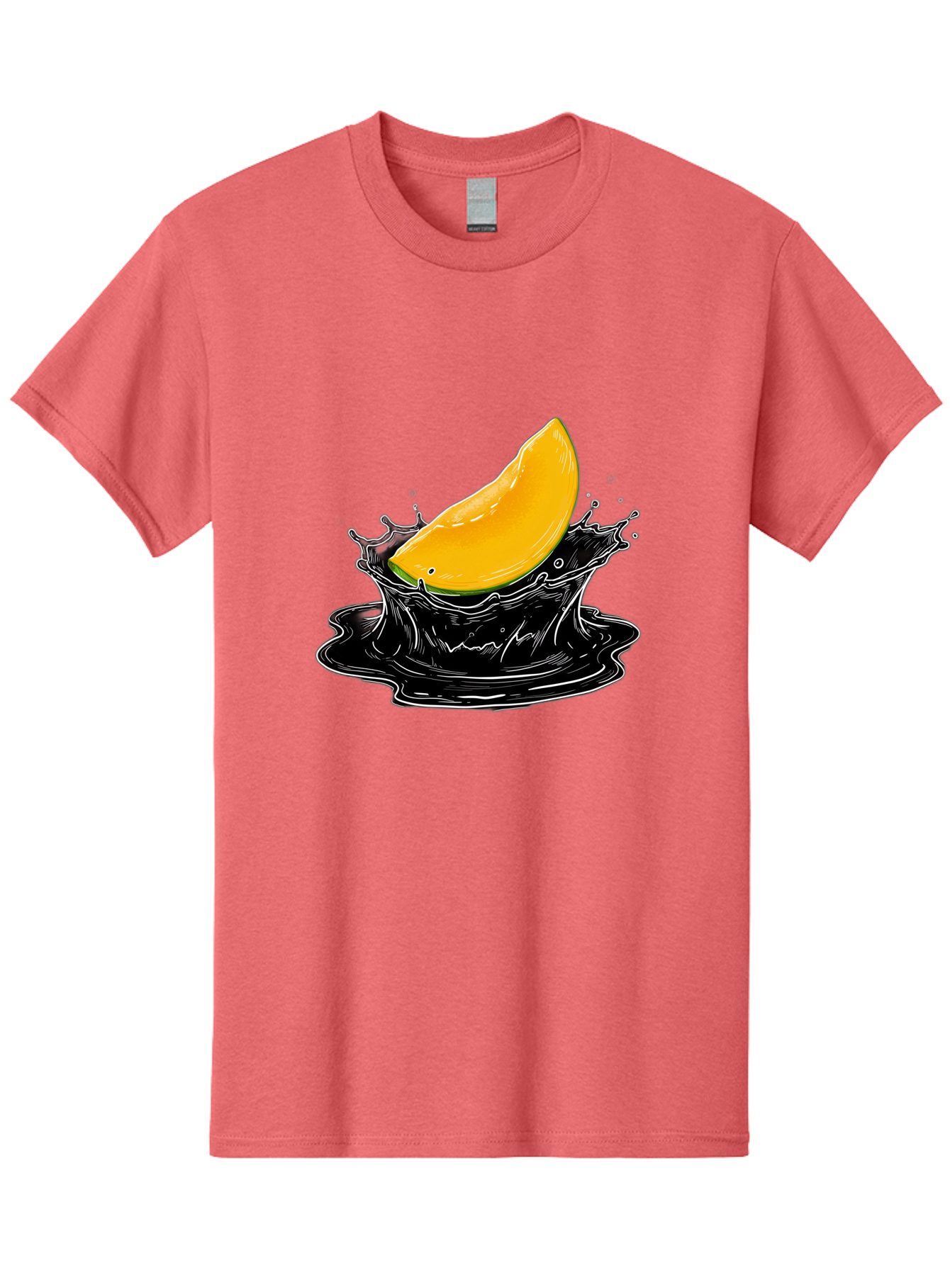 Mango-Splash-3 Men'S Graphic Tee, 100% Cotton, Comfortable Casual Summer Wear, Machine Washable, Mango Slice, Splash Effect, Black Liquid, Vibrant Yellow, Juicy Texture, Fruit Illustration, Dynamic Splash, Abstract Art Bac163