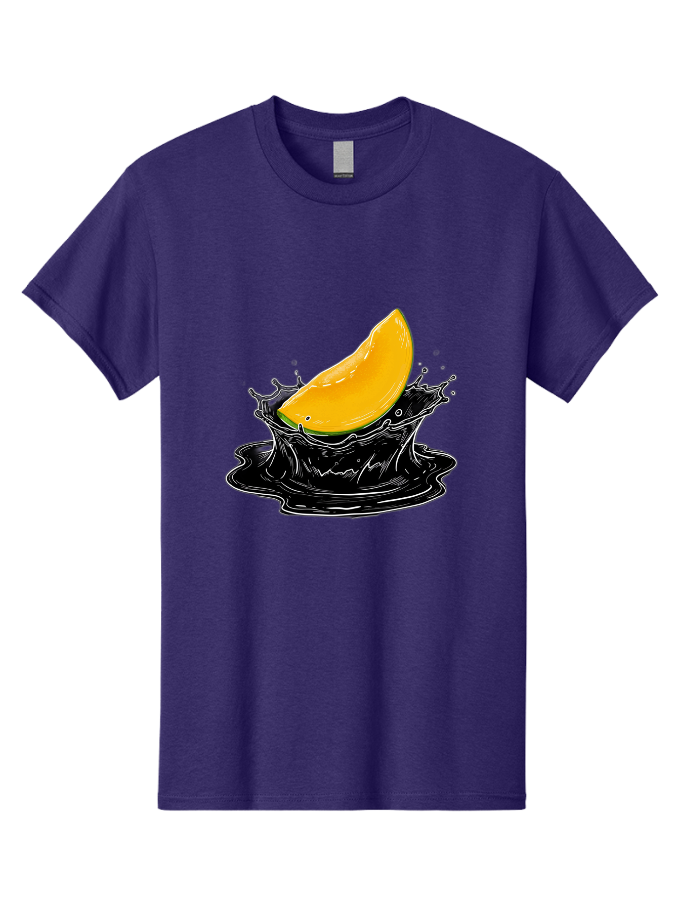 Mango-Splash-3 Men'S Graphic Tee, 100% Cotton, Comfortable Casual Summer Wear, Machine Washable, Mango Slice, Splash Effect, Black Liquid, Vibrant Yellow, Juicy Texture, Fruit Illustration, Dynamic Splash, Abstract Art Bac163