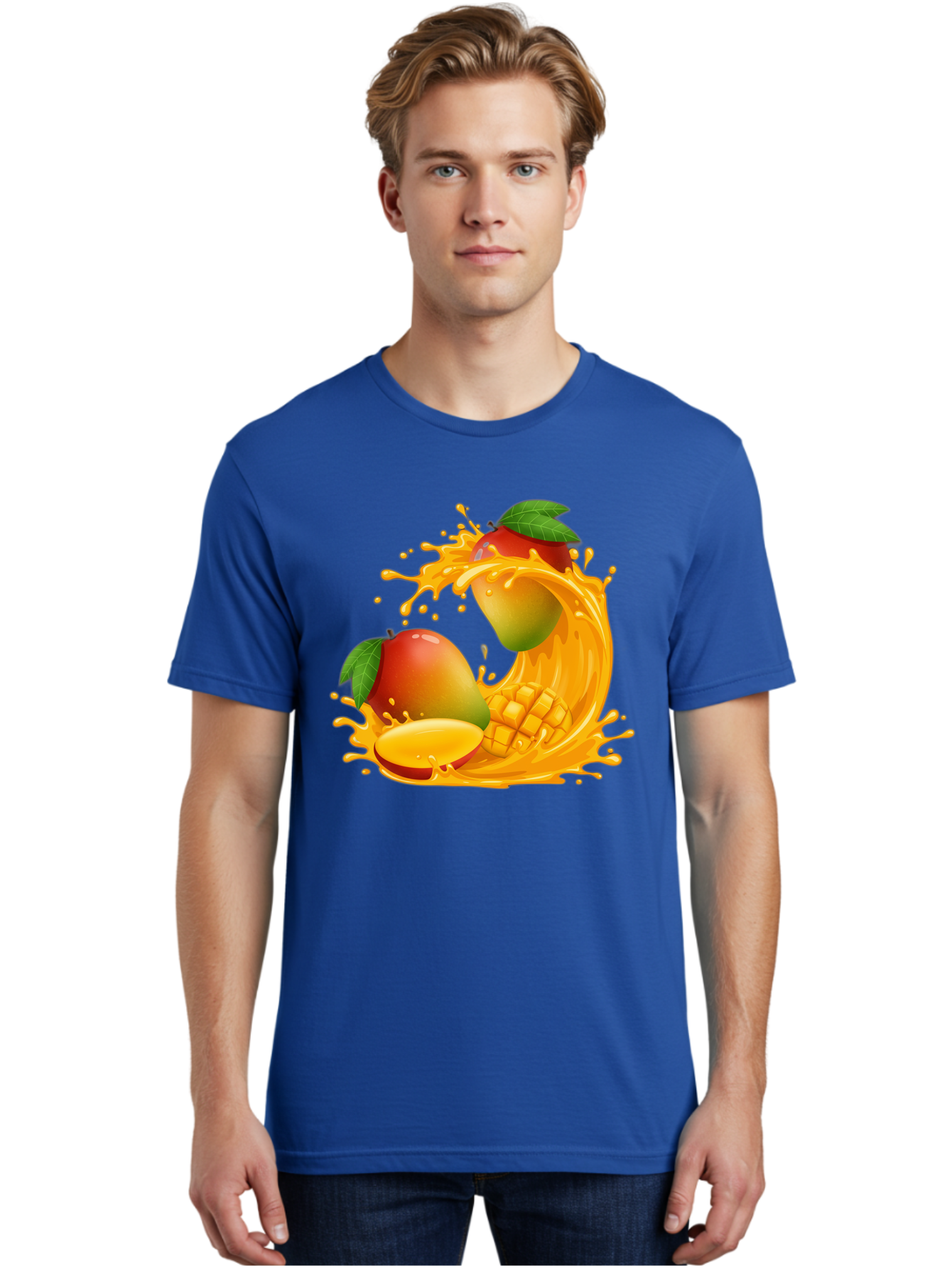 Mango-Splash-4 Men'S Graphic Tee, 100% Cotton, Comfortable Casual Summer Wear, Machine Washable, Mango Fruit, Juicy Mango, Mango Slice, Mango Juice Splash, Mango Chunks, Fresh Mango, Ripe Mango, Tropical Fruit Bac164