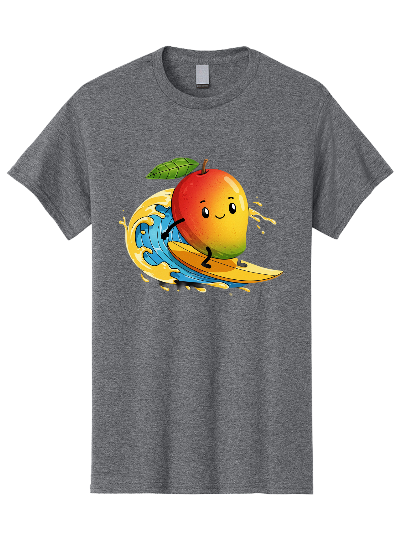 Mango-Surfing-1 Men'S Graphic Tee, 100% Cotton, Comfortable Casual Summer Wear, Machine Washable, Mango On Surfboard, Surfing Wave, Cartoon Fruit, Summer Fun, Beach Activity, Tropical Vibes, Happy Mango, Fruit Character, Playful Illustration Bac166