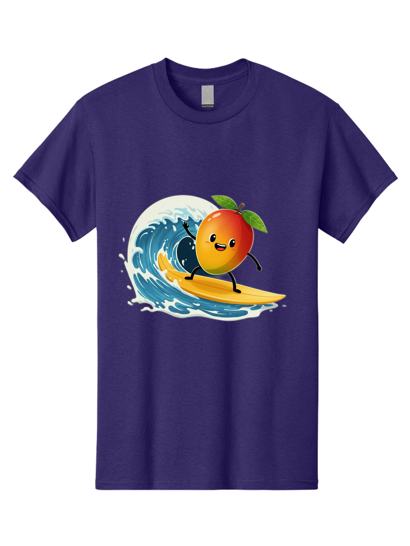 Mango-Surfing Men'S Graphic Tee, 100% Cotton, Comfortable Casual Summer Wear, Machine Washable, Cartoon Mango, Surfing Wave, Happy Face, Beach Fun, Summer Vibes, Ocean Wave, Surfing Cartoon, Playful Character, Cute Illustration Bac167
