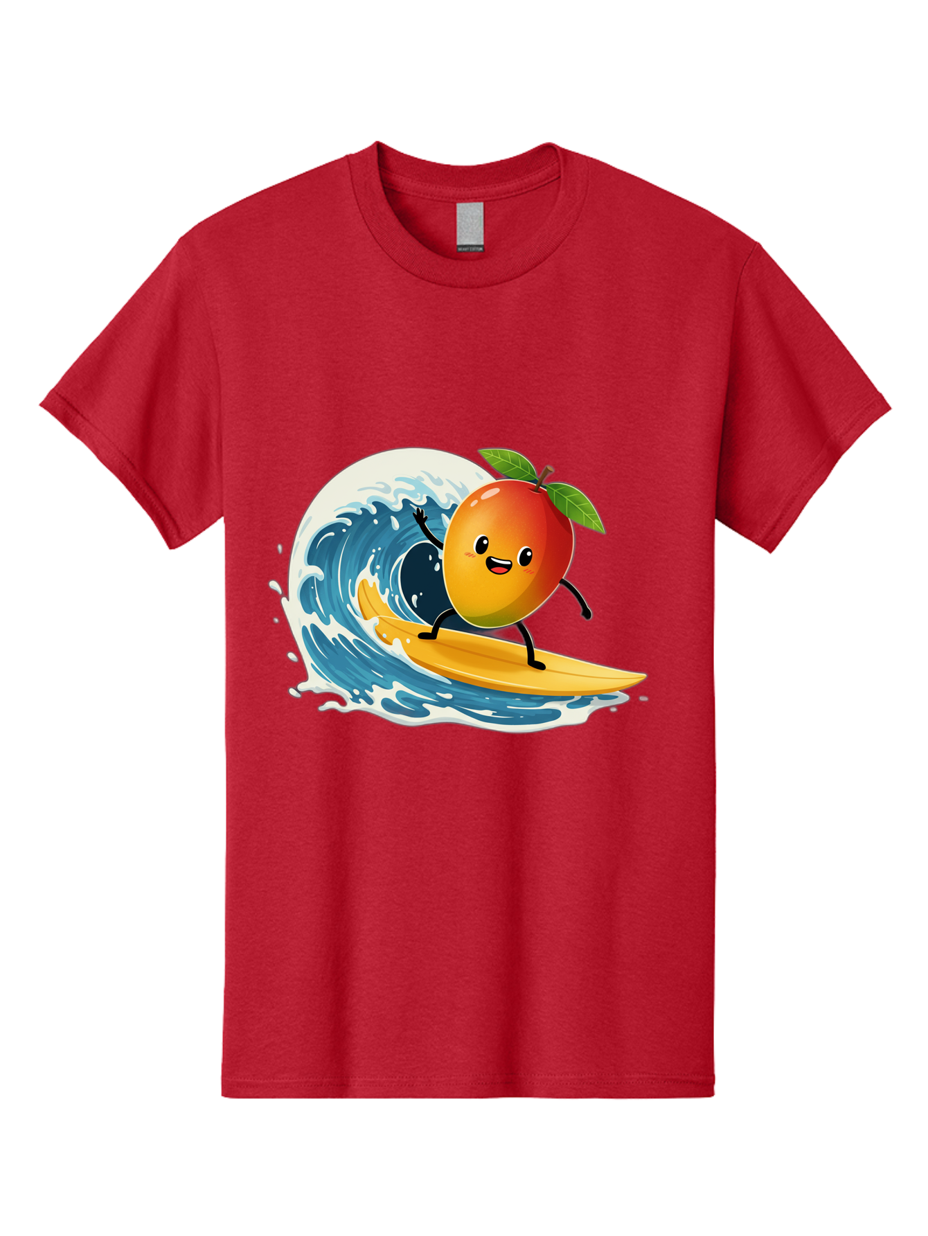 Mango-Surfing Men'S Graphic Tee, 100% Cotton, Comfortable Casual Summer Wear, Machine Washable, Cartoon Mango, Surfing Wave, Happy Face, Beach Fun, Summer Vibes, Ocean Wave, Surfing Cartoon, Playful Character, Cute Illustration Bac167